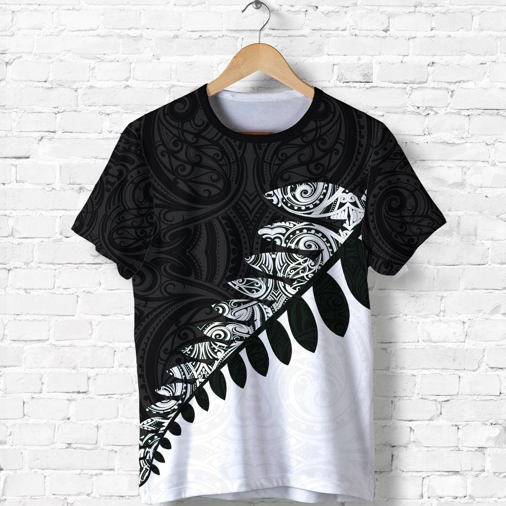 New Zealand T shirt, Maori Silver Fern Black White - Vibe Hoodie Shop