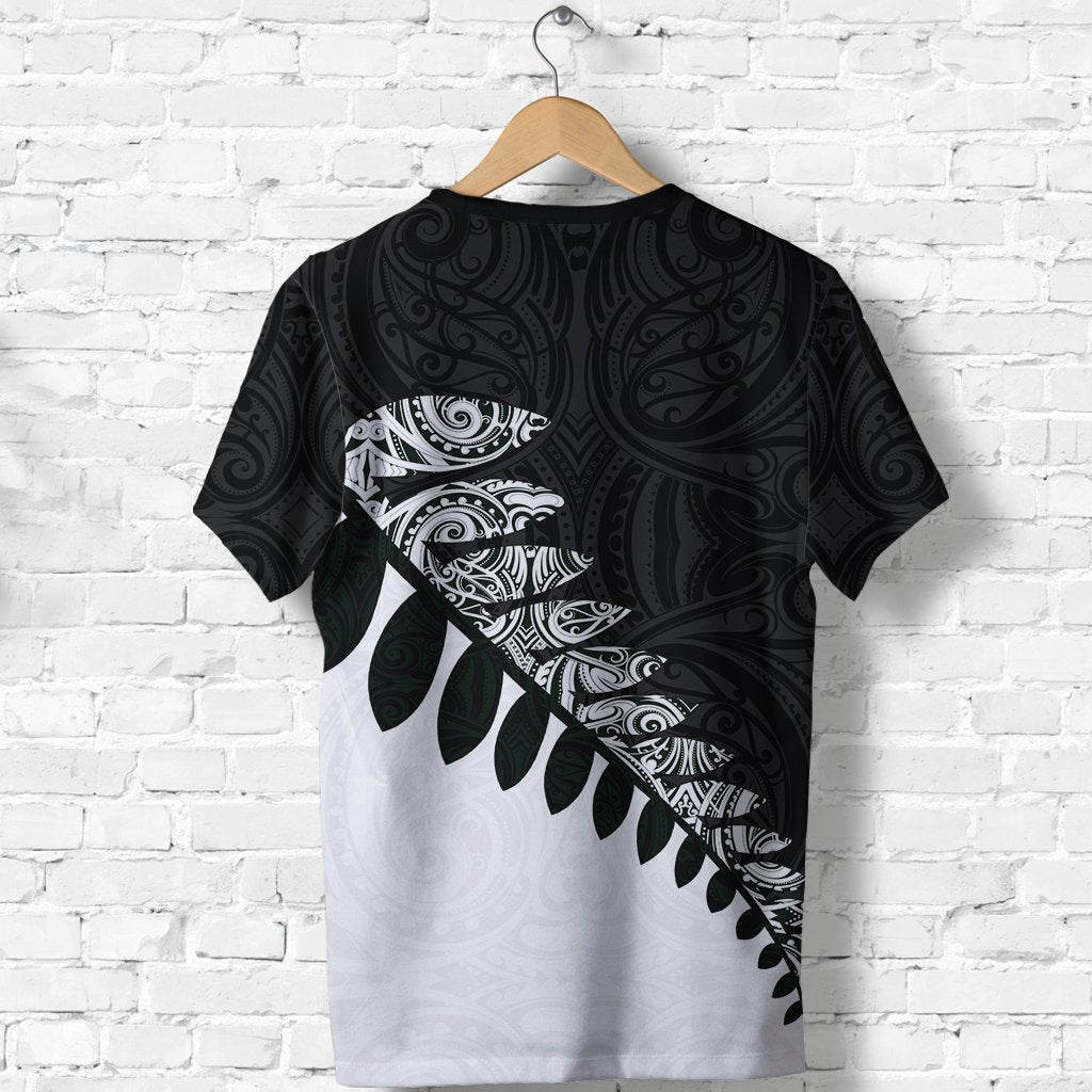 New Zealand T shirt, Maori Silver Fern Black White - Vibe Hoodie Shop