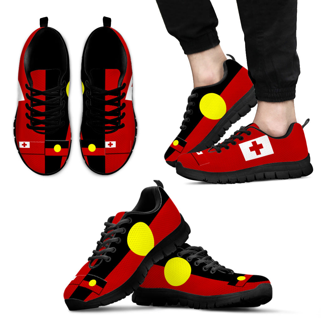 Australia Aboriginal Flag and Tonga Flag Sneakers Together Vibes - Vibe Hoodie Shop