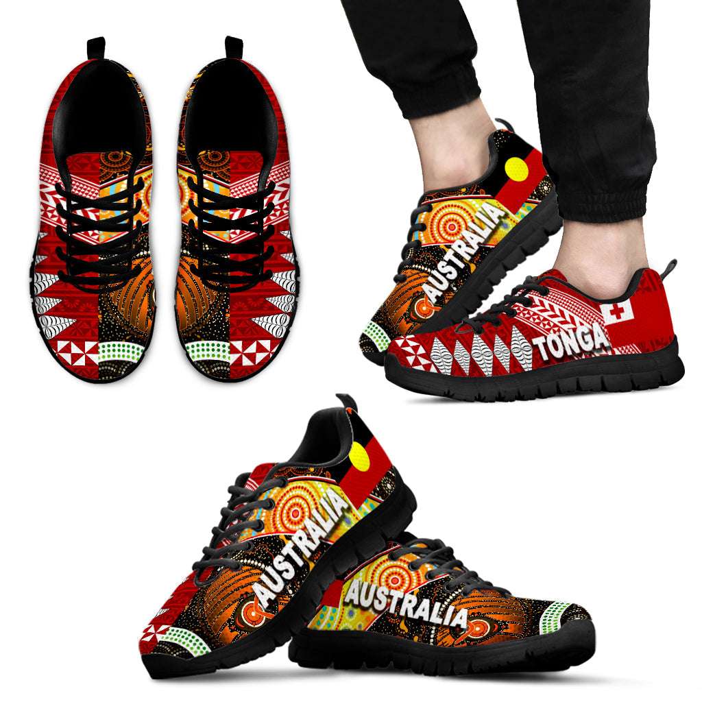 Australia Aboriginal Flag and Tonga Flag Sneakers Together NO.1 - Vibe Hoodie Shop