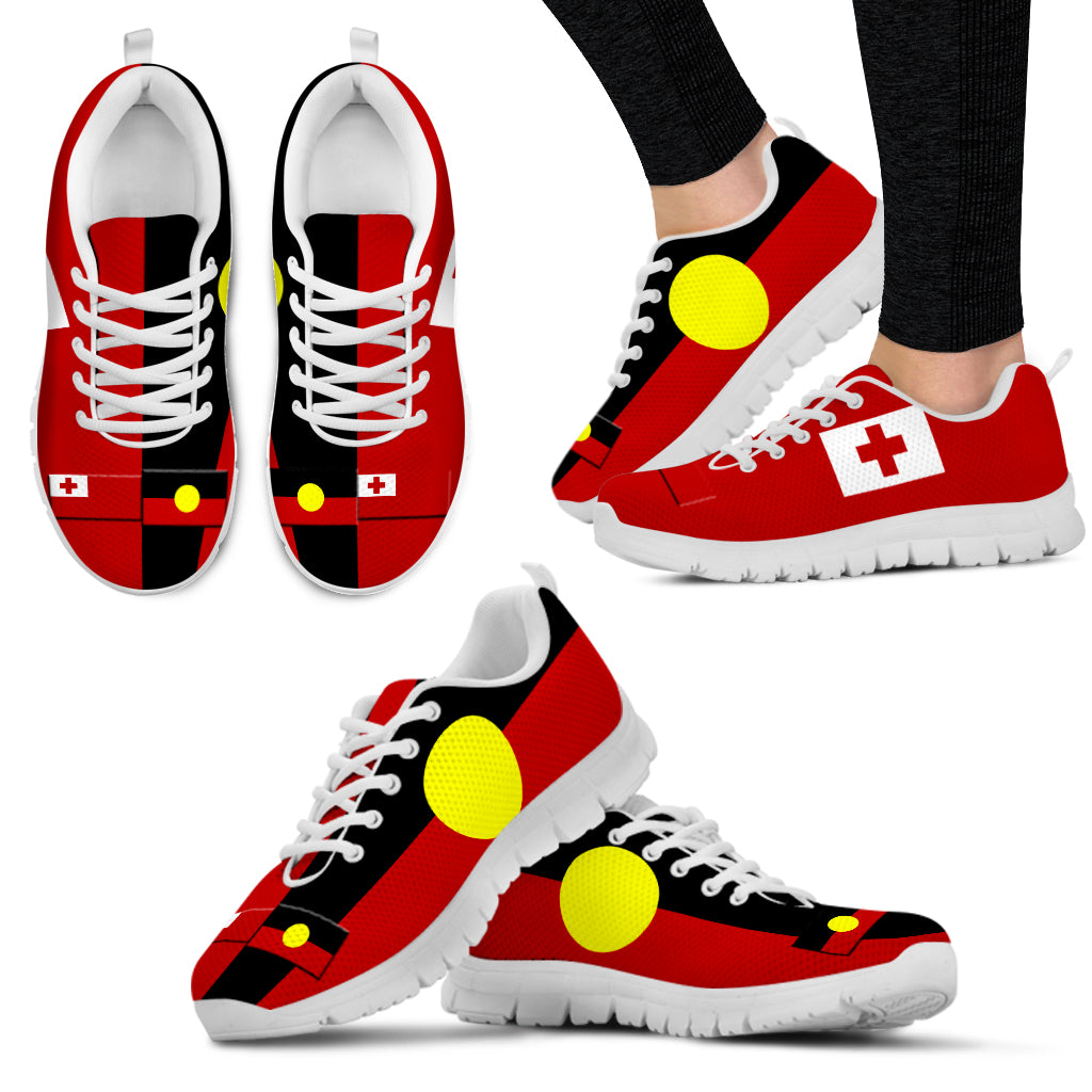 Australia Aboriginal Flag and Tonga Flag Sneakers Together Vibes - Vibe Hoodie Shop