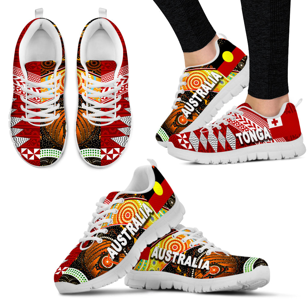 Australia Aboriginal Flag and Tonga Flag Sneakers Together NO.1 - Vibe Hoodie Shop