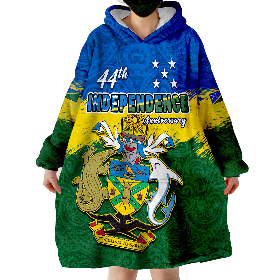 Solomon Islands Happy 44th Independence Anniversary Polynesian Pattern Wearable Blanket Hoodie - Vibe Hoodie Shop