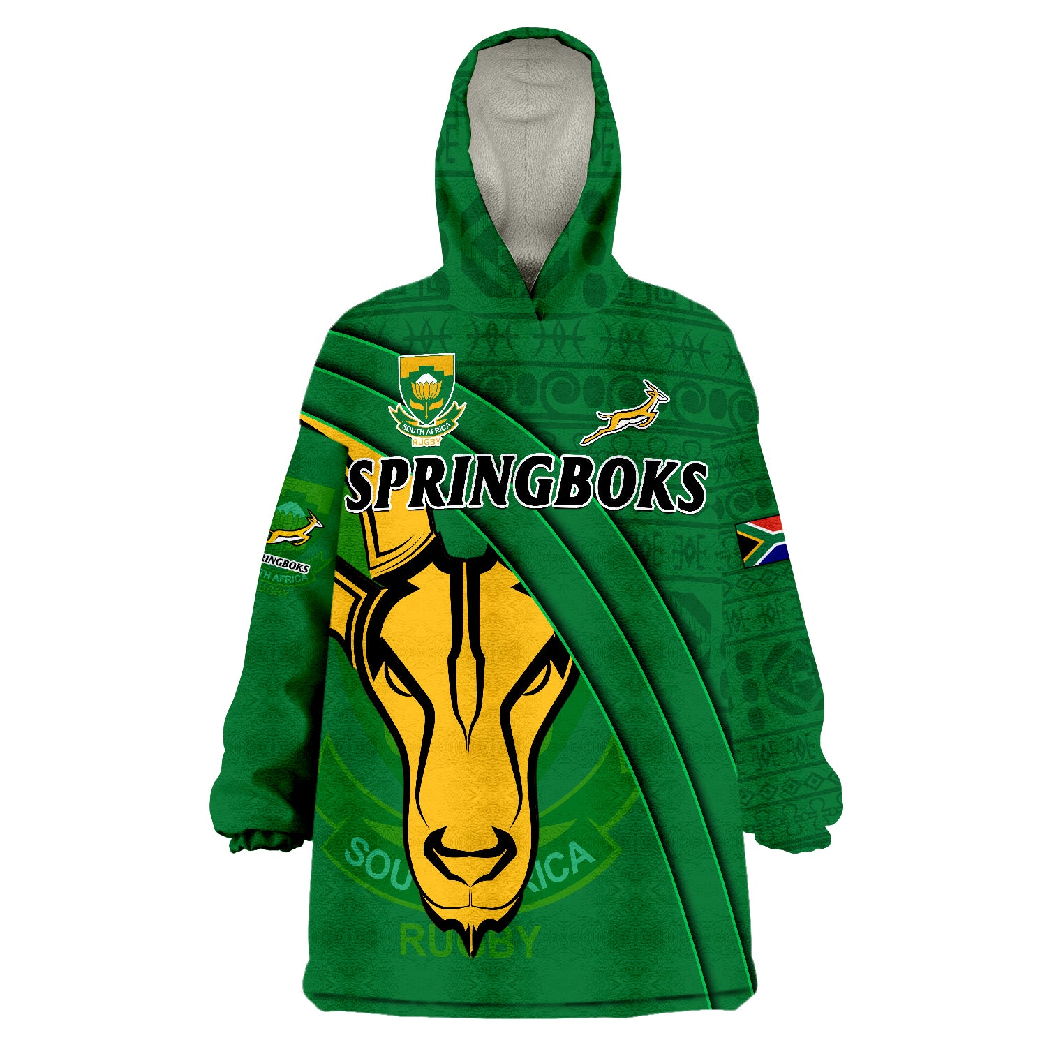 South Africa Rugby Bokke Springboks With African Pattern Stronger Together Wearable Blanket Hoodie - Vibe Hoodie Shop