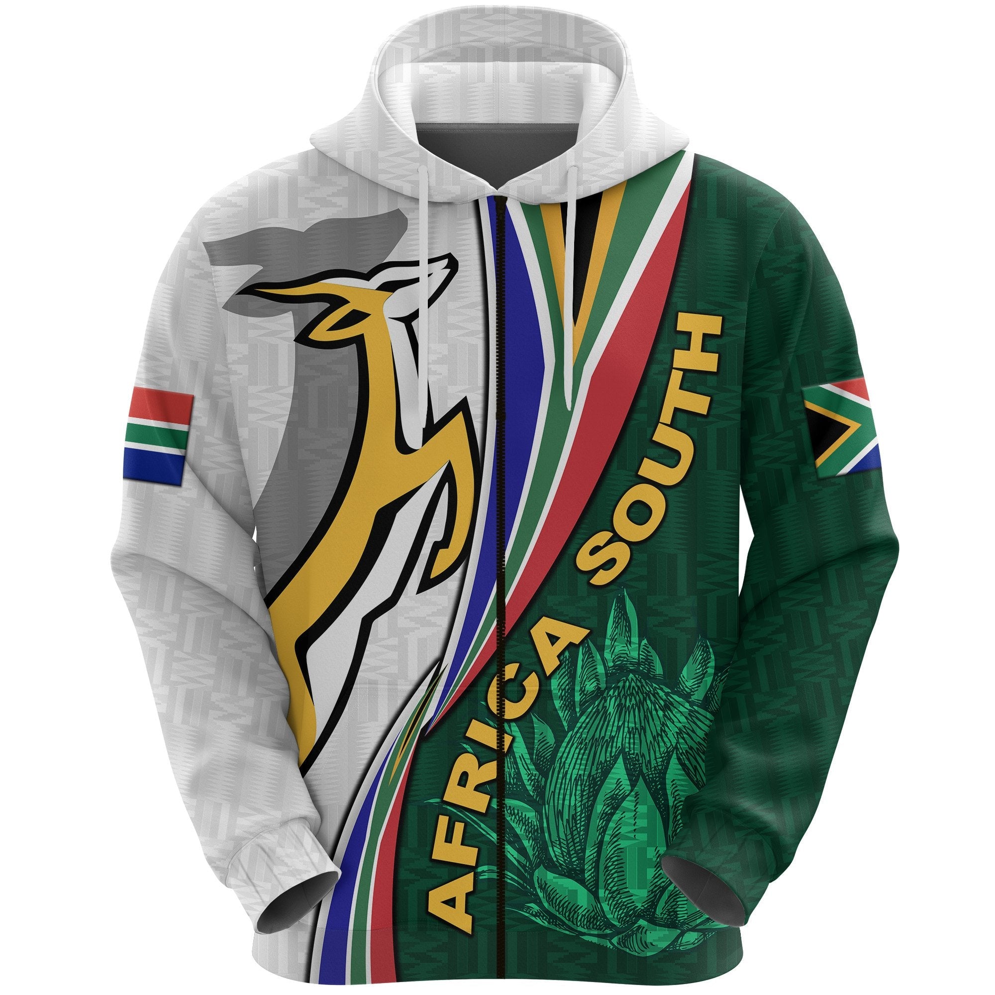 South Africa Zip Hoodie Springboks Rugby Be Unique - White - Vibe Hoodie Shop