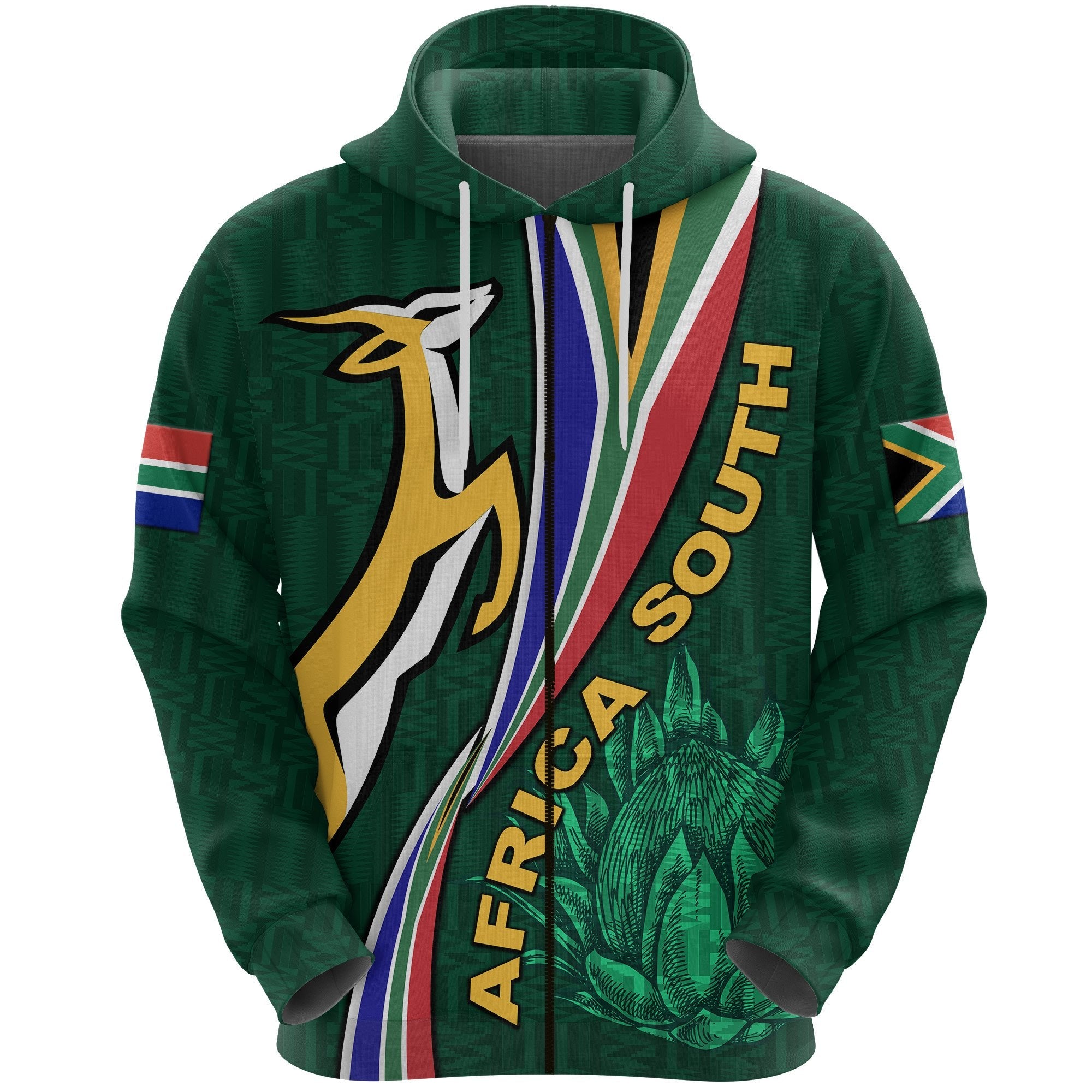 South Africa Zip Hoodie Springboks Rugby Be Unique - Green - Vibe Hoodie Shop