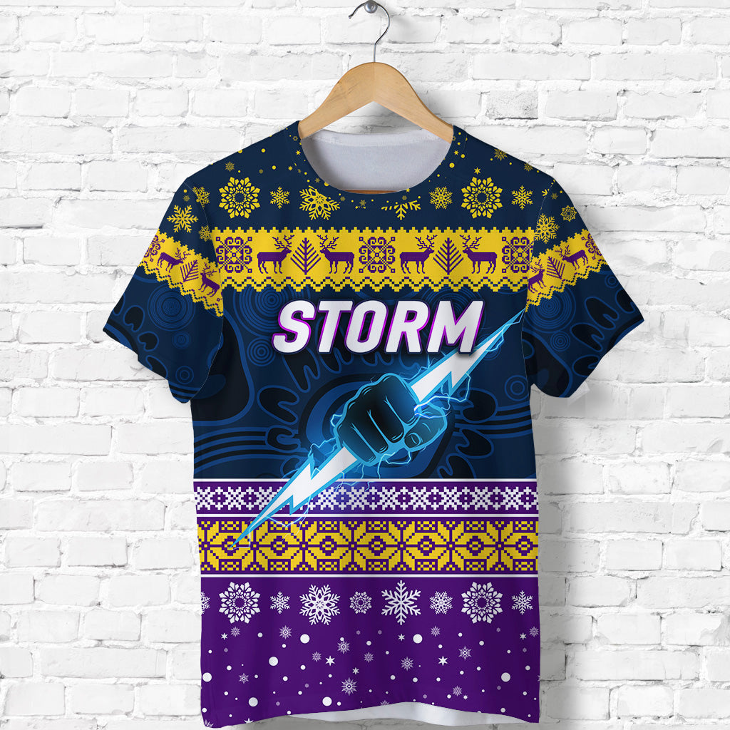 (Custom Personalised) Melbourne Storm T shirt Christmas Simple Style - Navy - Vibe Hoodie Shop
