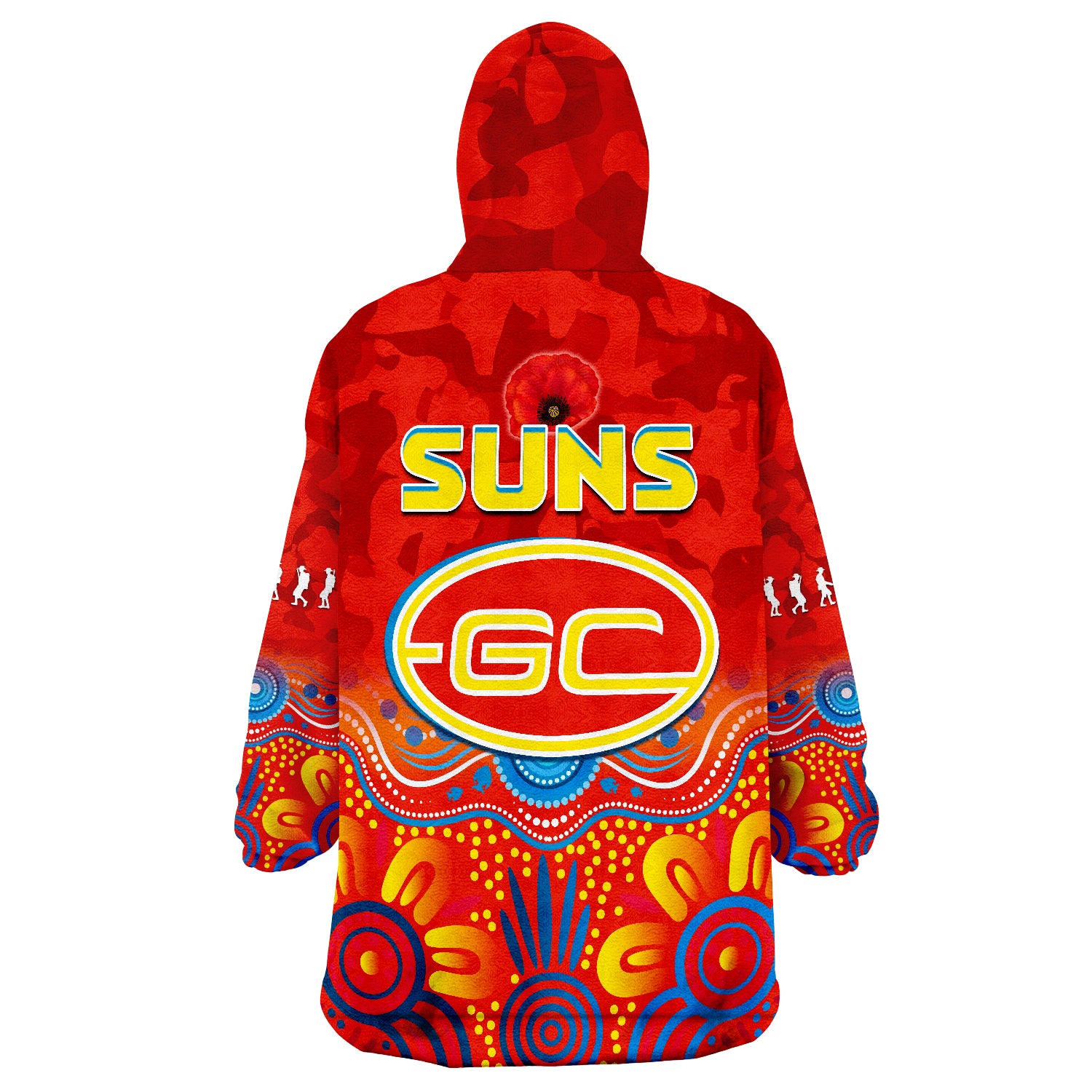 Suns ANZAC 2022 Gold Coast Aboriginal Poppy Wearable Blanket Hoodie - Vibe Hoodie Shop