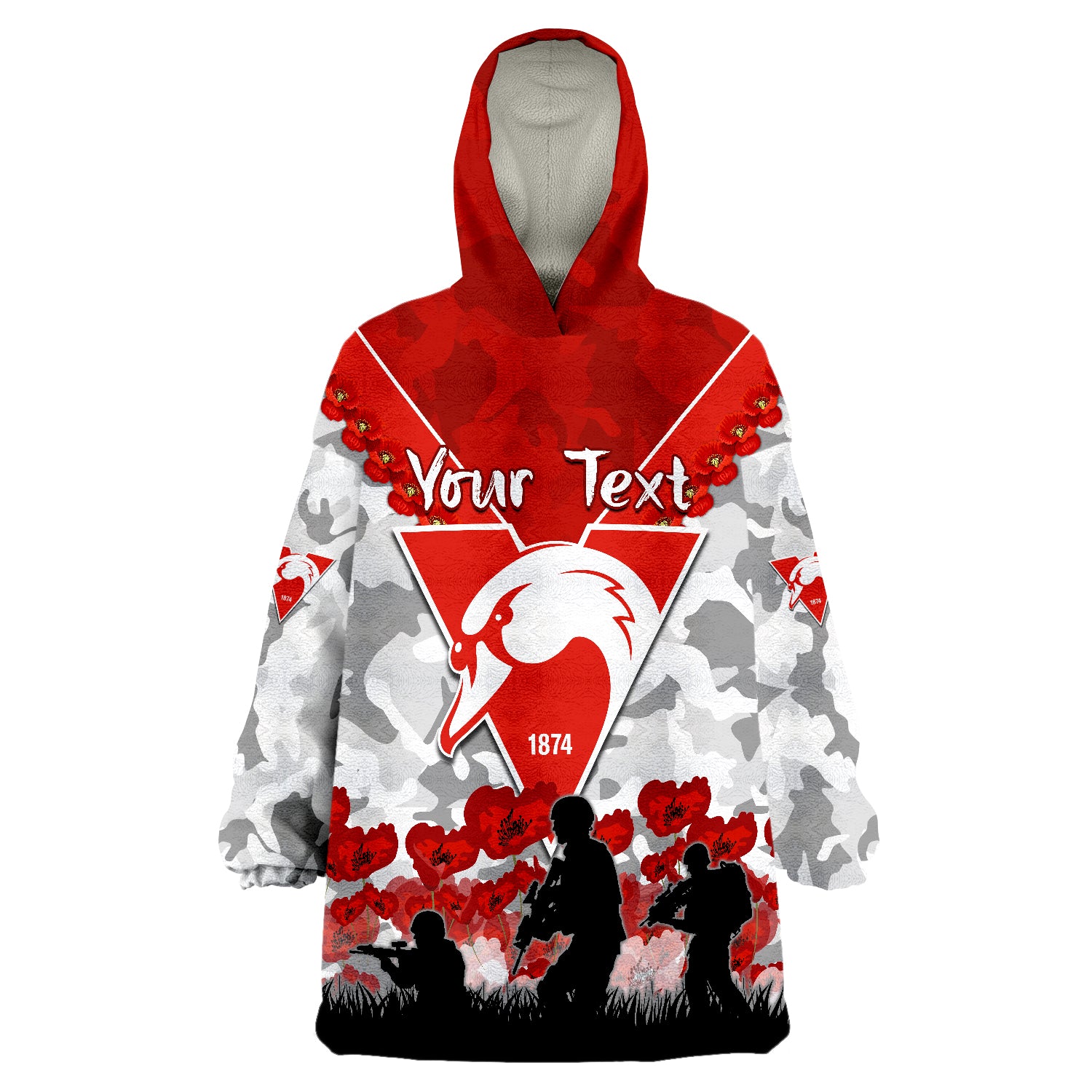 Swans ANZAC 2022 Bloods Sydney Poppy Flowers Wearable Blanket Hoodie - Vibe Hoodie Shop