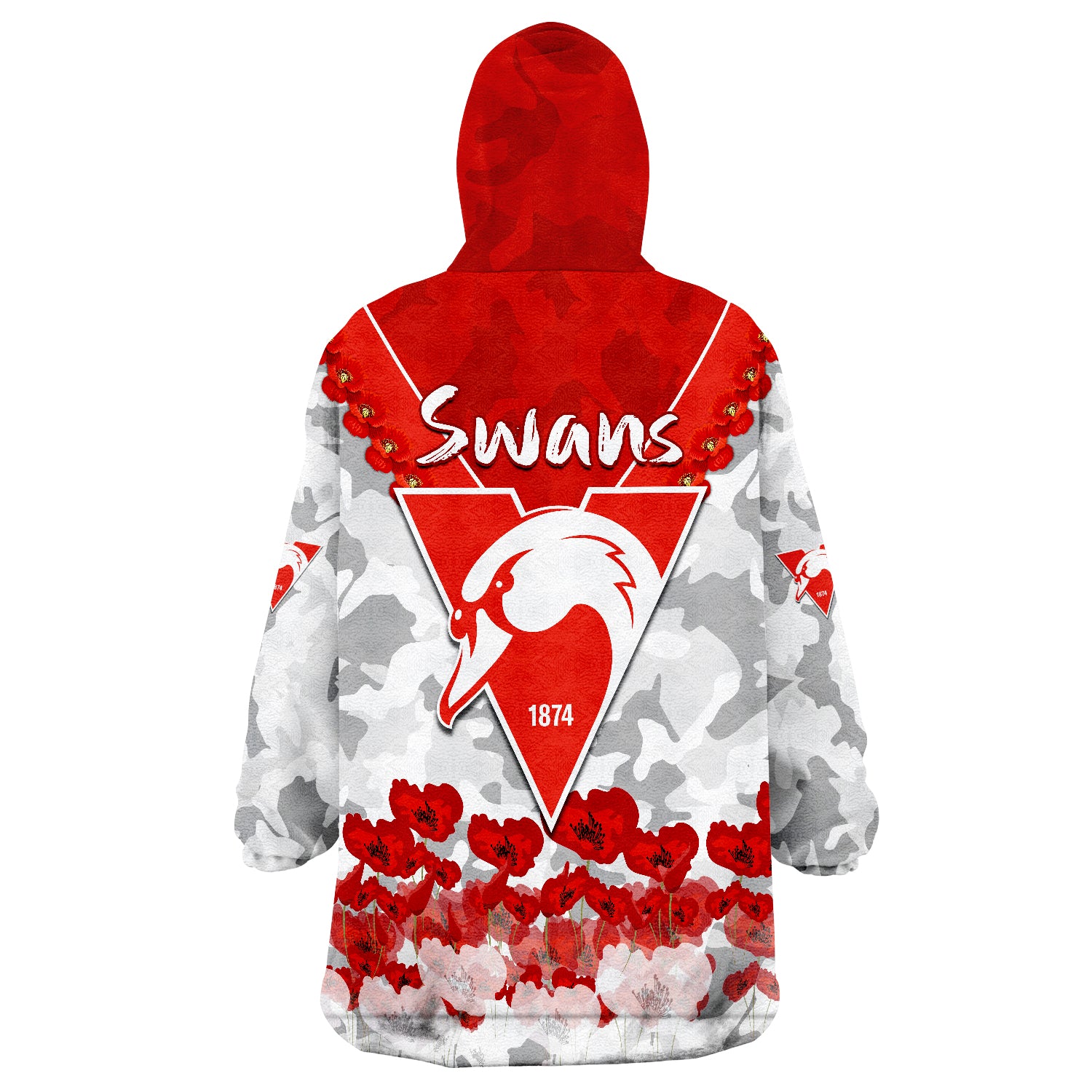 Swans ANZAC 2022 Bloods Sydney Poppy Flowers Wearable Blanket Hoodie - Vibe Hoodie Shop