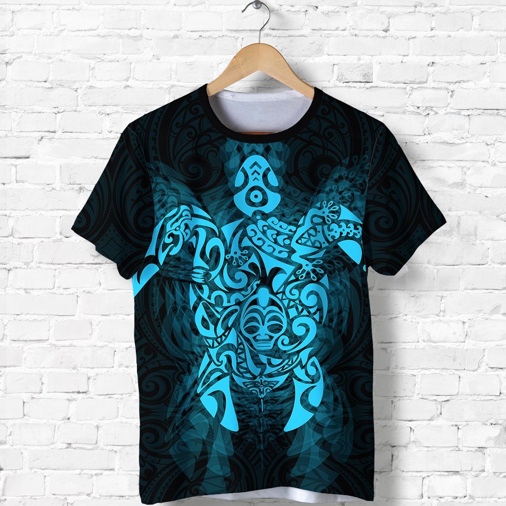 New Zealand Maori Shirt, Wairua Tattoo Turtle T shirt - Blue - Vibe Hoodie Shop