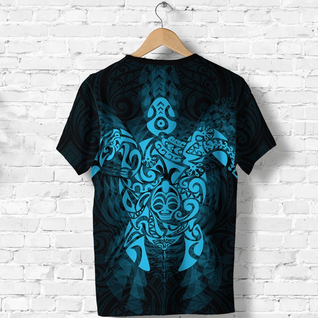 New Zealand Maori Shirt, Wairua Tattoo Turtle T shirt - Blue - Vibe Hoodie Shop