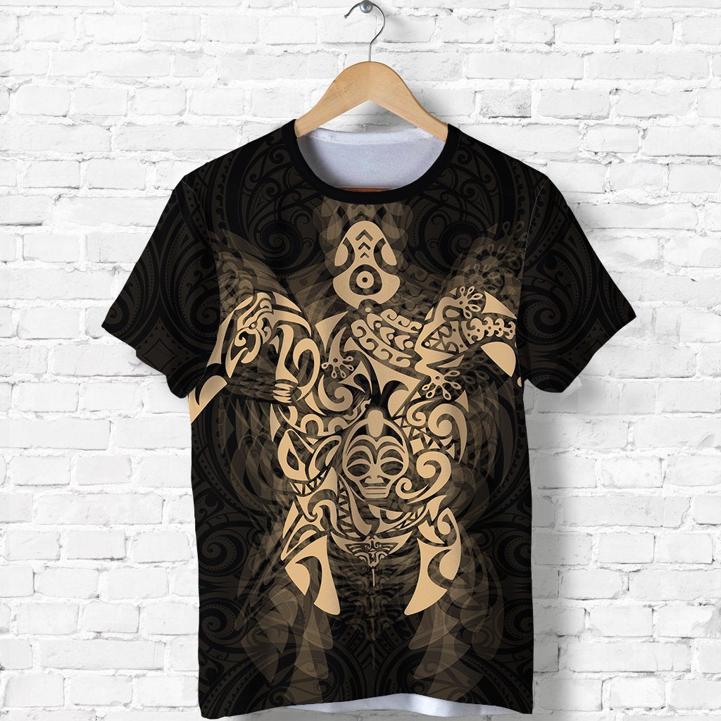 New Zealand Maori Shirt, Wairua Tattoo Turtle T shirt - Gold - Vibe Hoodie Shop