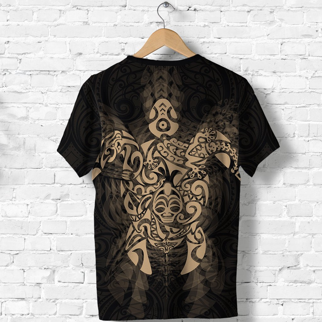 New Zealand Maori Shirt, Wairua Tattoo Turtle T shirt - Gold - Vibe Hoodie Shop