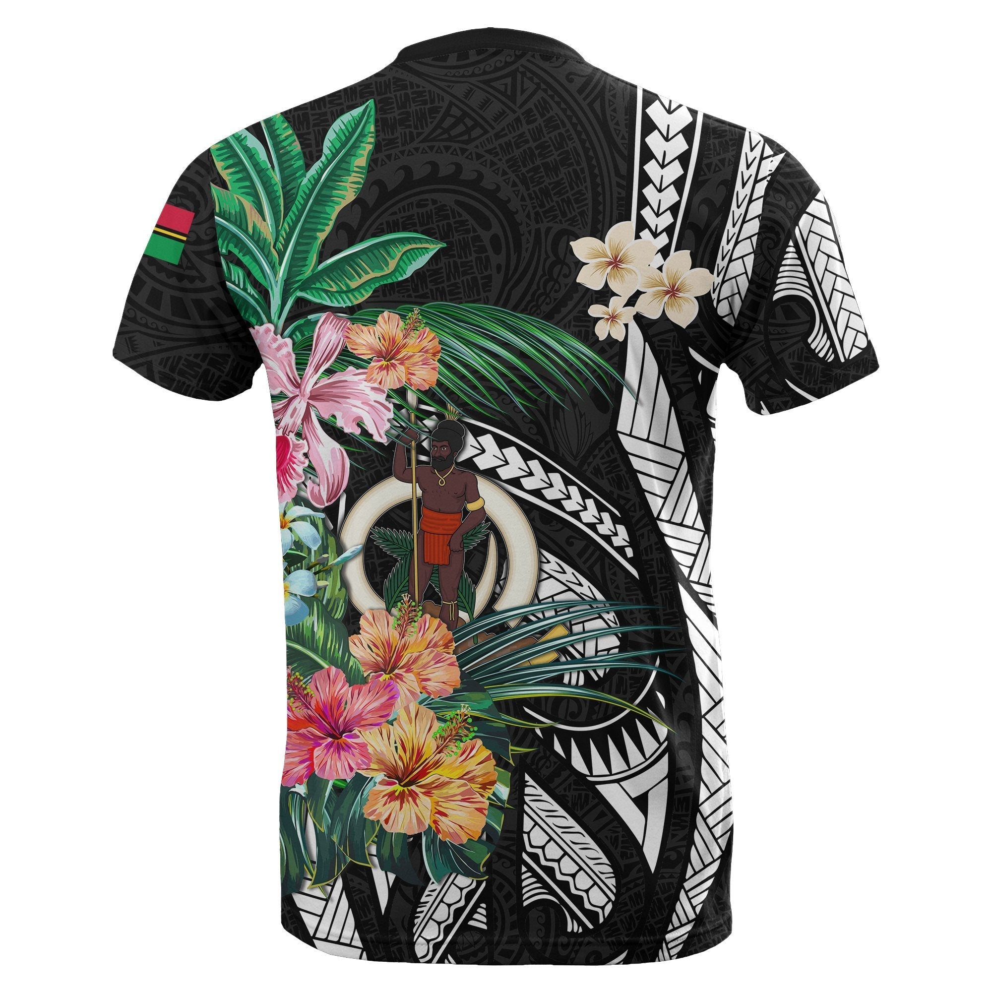 Vanuatu T shirt Coat Of Arms Polynesian With Hibiscus - Vibe Hoodie Shop