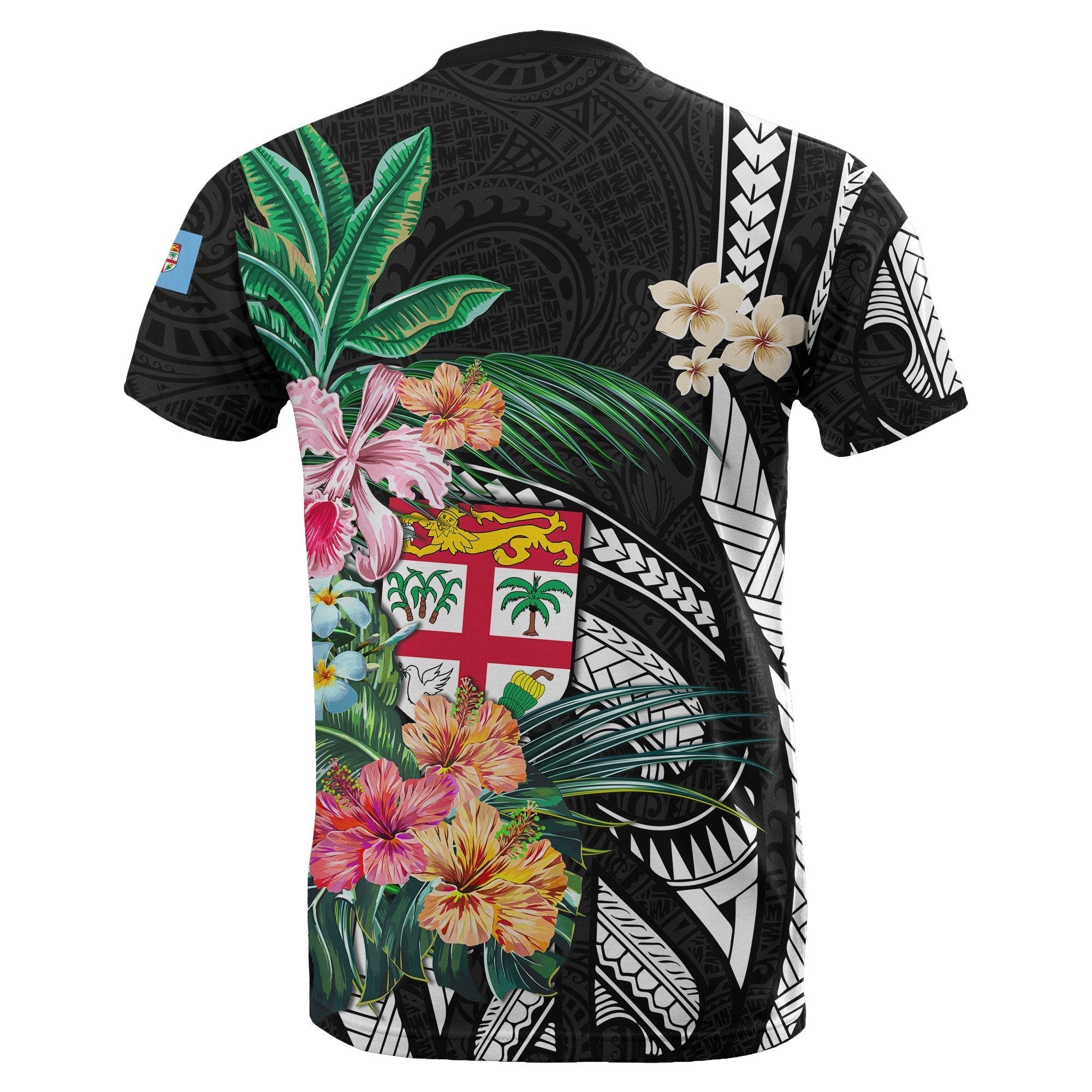 Fiji T shirt Coat Of Arms Polynesian With Hibiscus - Vibe Hoodie Shop