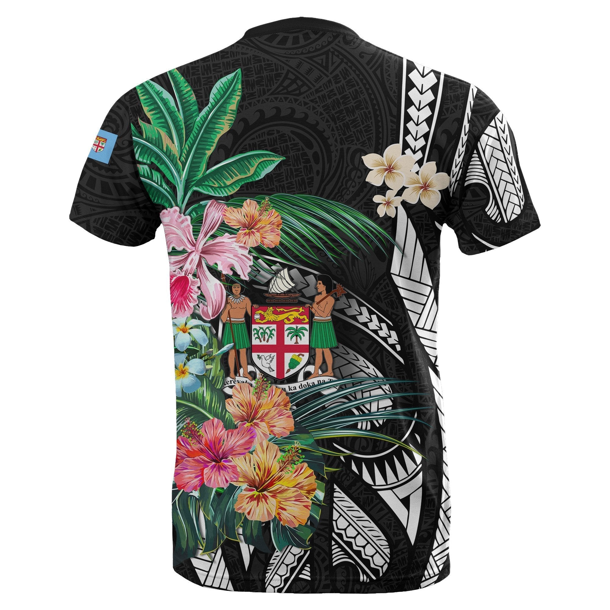 Fiji T shirt Coat Of Arms Polynesian With Hibiscus - 2 - Vibe Hoodie Shop