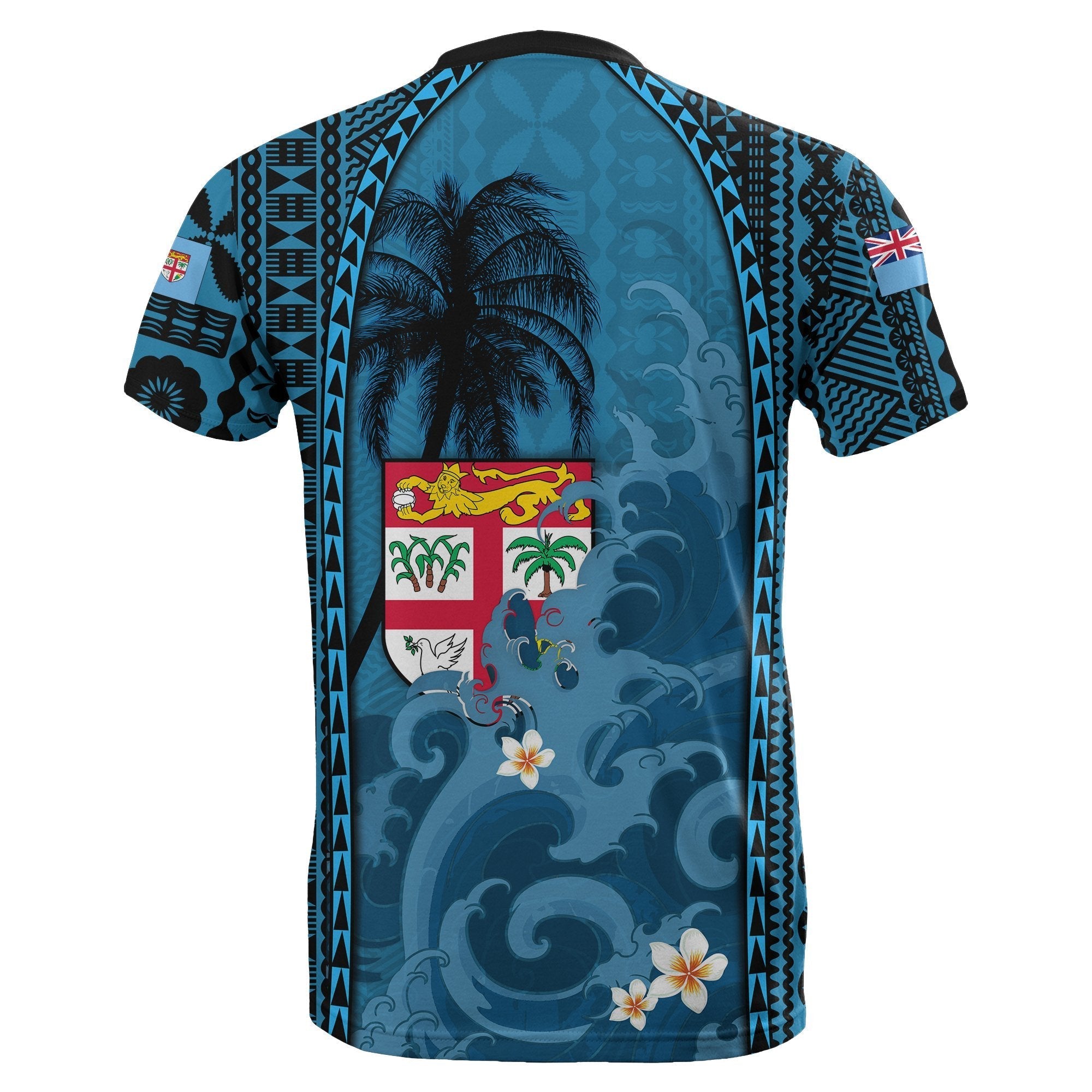 Fiji T shirt Coat Of Arms Polynesian With Hibiscus And Waves - Vibe Hoodie Shop