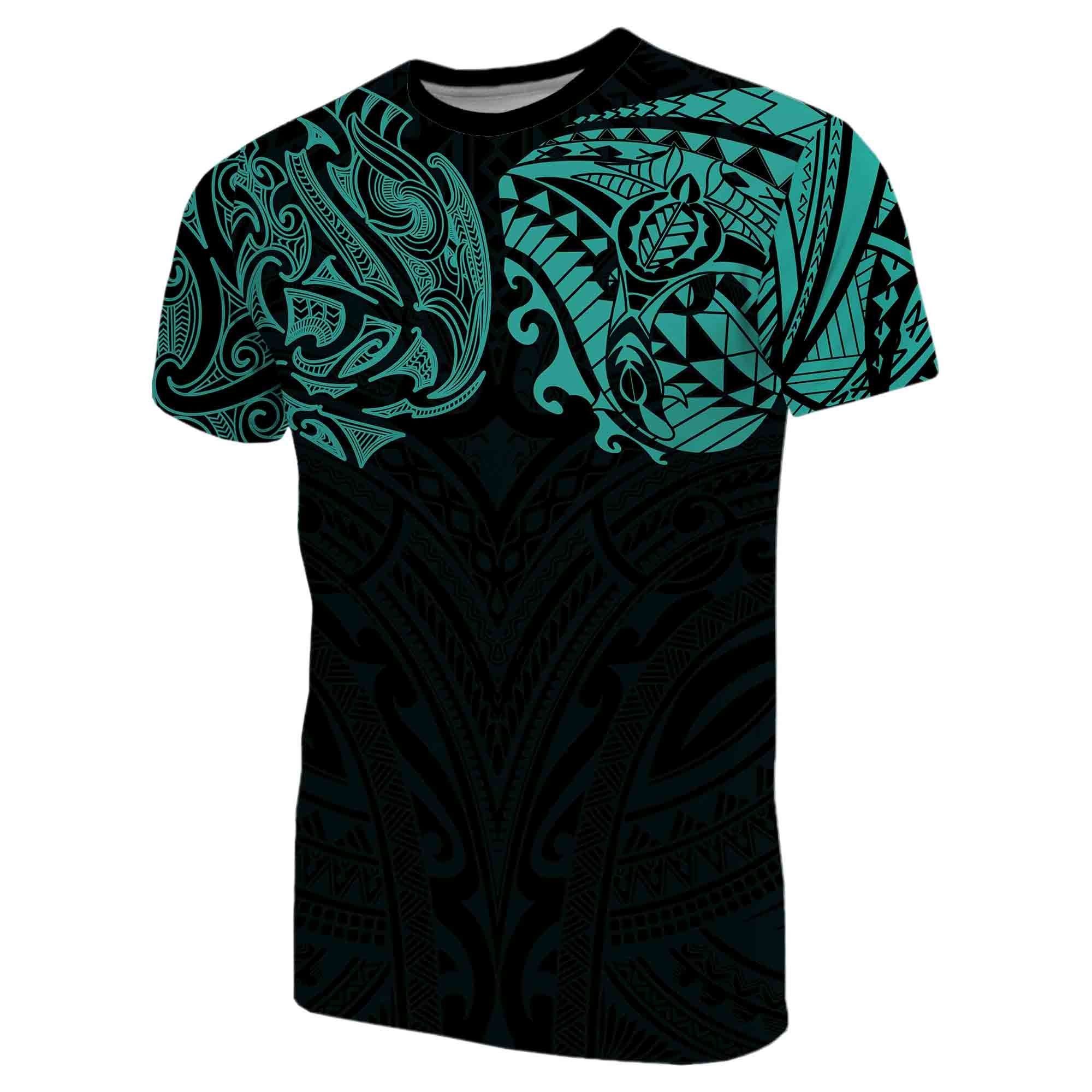 New Zealand T shirt, Maori Polynesian Tattoo Turquoise - Vibe Hoodie Shop