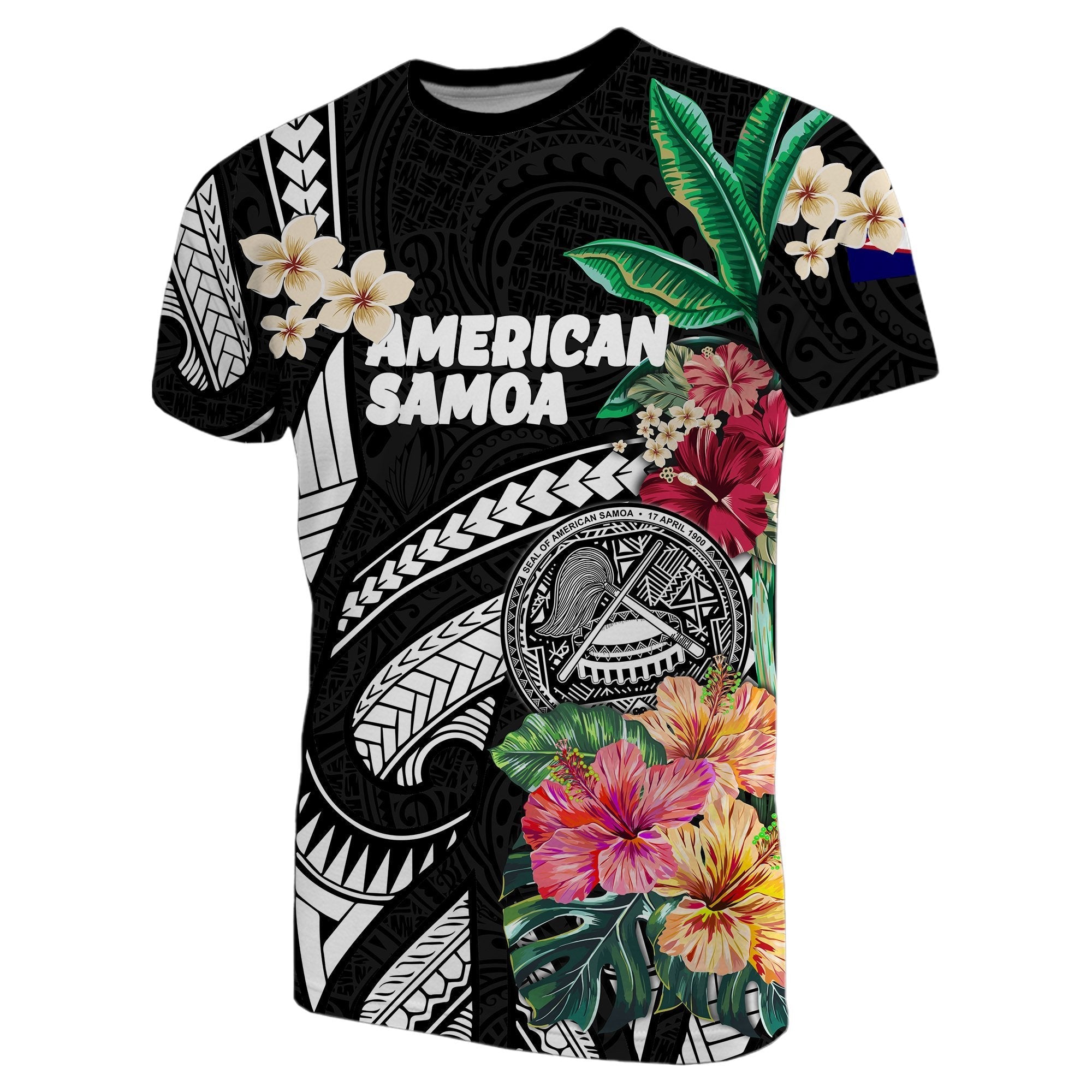 American Samoa T shirt Coat Of Arms Polynesian With Hibiscus - Vibe Hoodie Shop