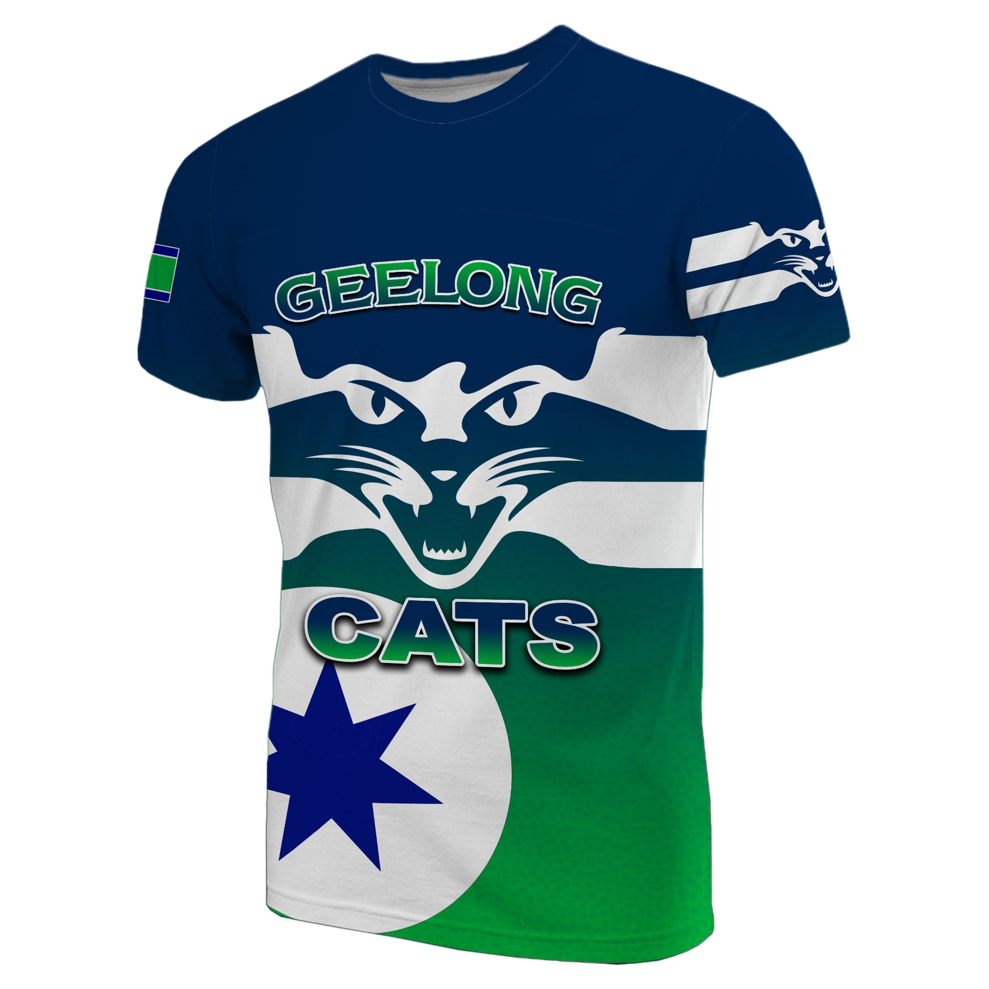 (Custom Personalised) Cats T shirt Mix Geelong Flag - Vibe Hoodie Shop