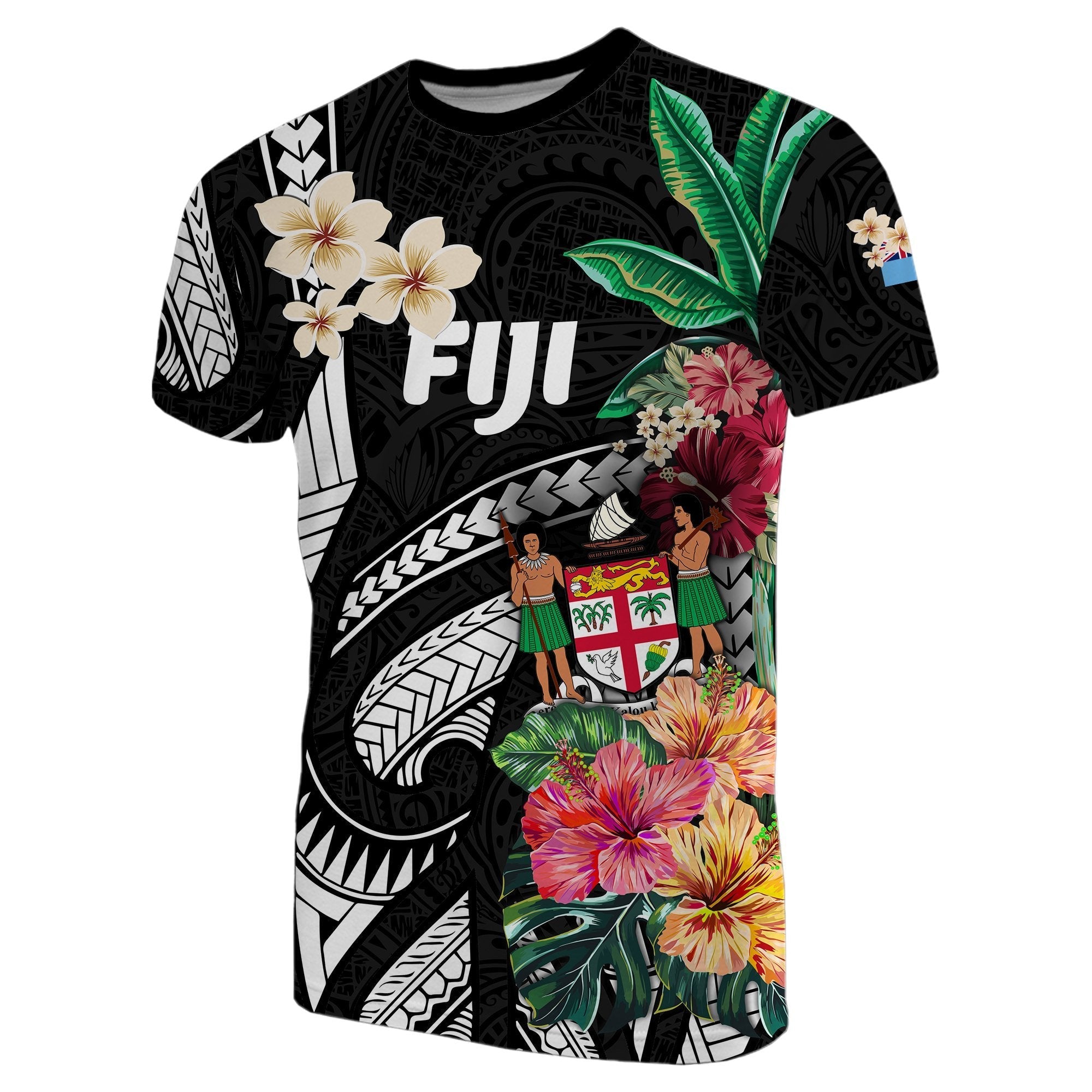 Fiji T shirt Coat Of Arms Polynesian With Hibiscus - 2 - Vibe Hoodie Shop