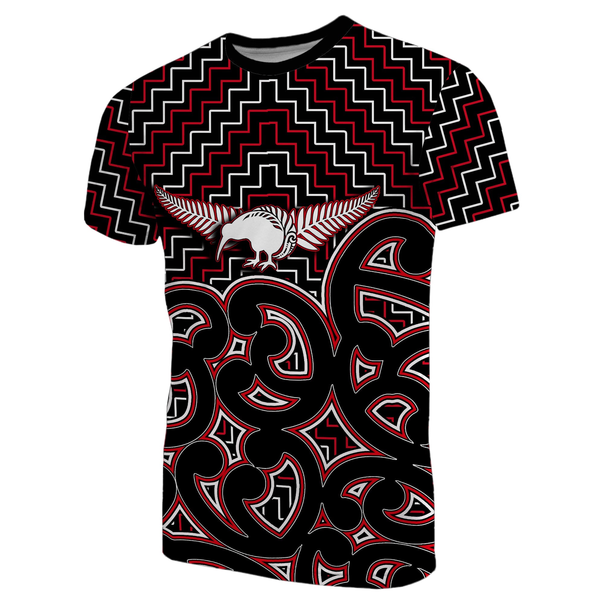 New Zealand T shirt Maori Graphic Tee patterns Red - Vibe Hoodie Shop