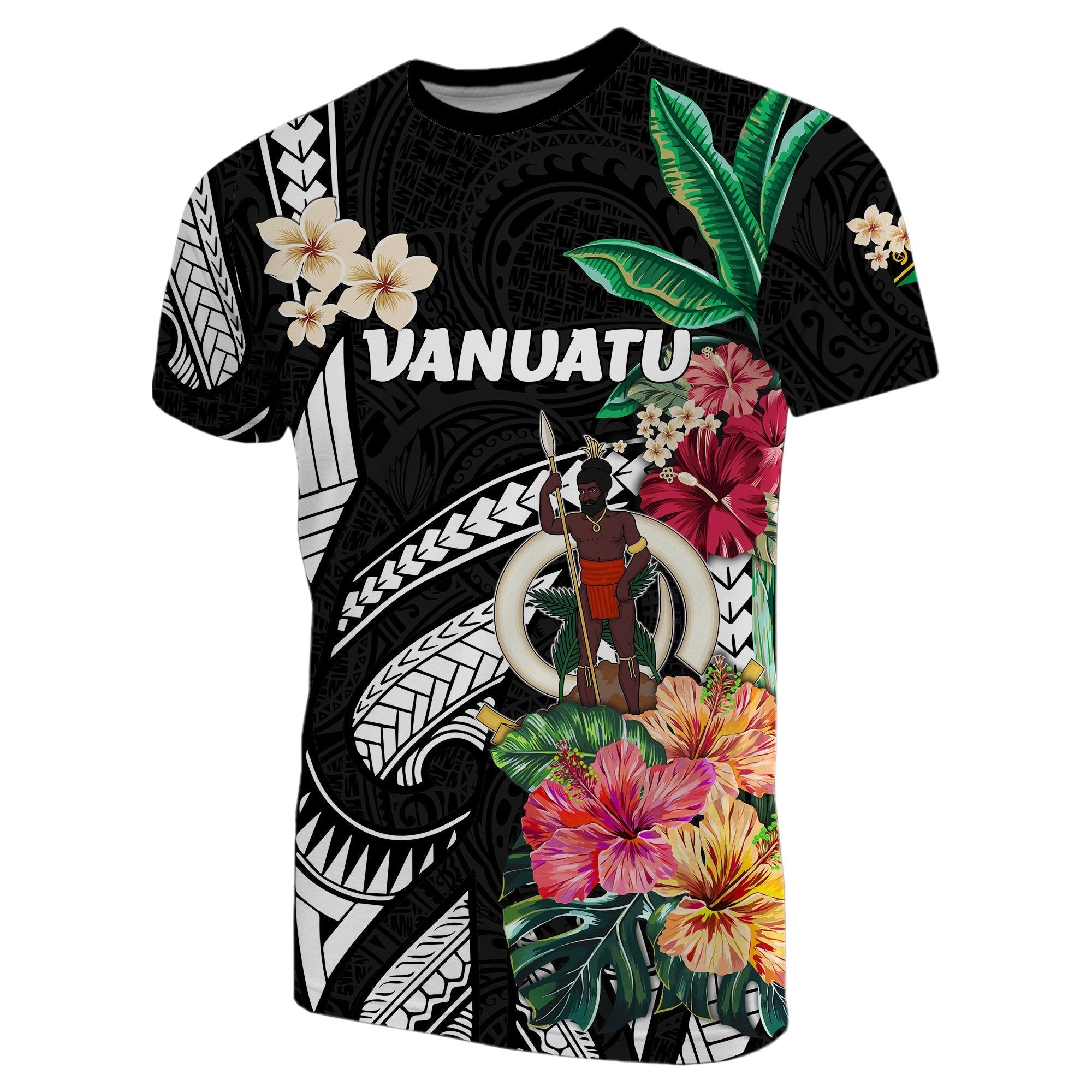 Vanuatu T shirt Coat Of Arms Polynesian With Hibiscus - Vibe Hoodie Shop