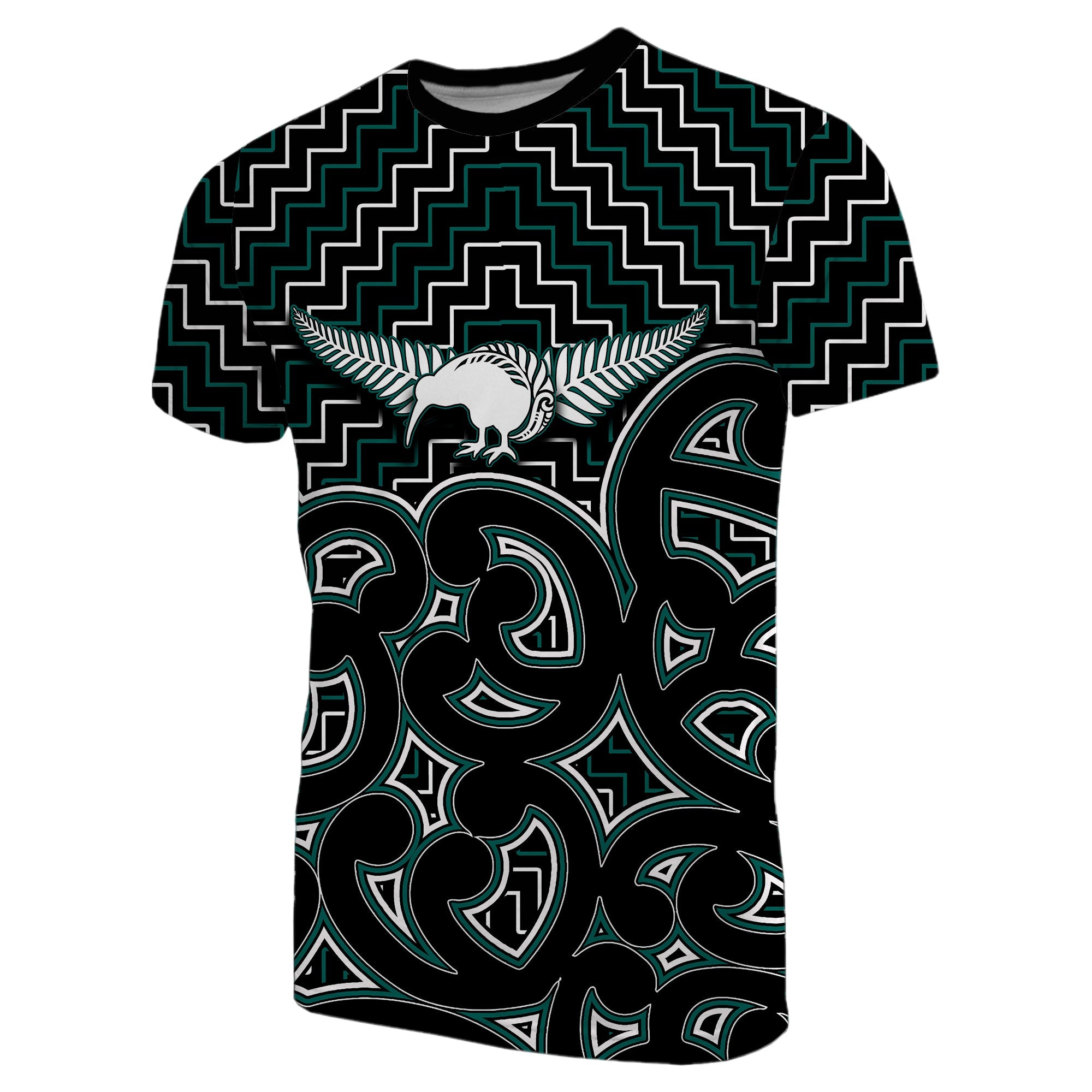 New Zealand T shirt Maori Graphic Tee patterns Green - Vibe Hoodie Shop