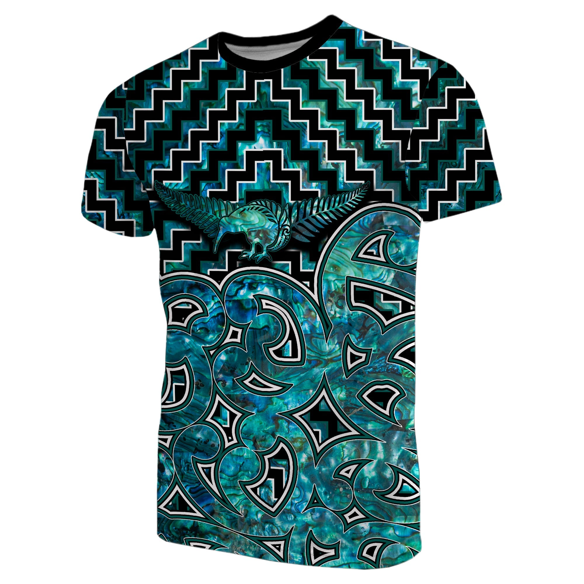 New Zealand T shirt Maori Graphic Tee patterns Paua Shell - Vibe Hoodie Shop