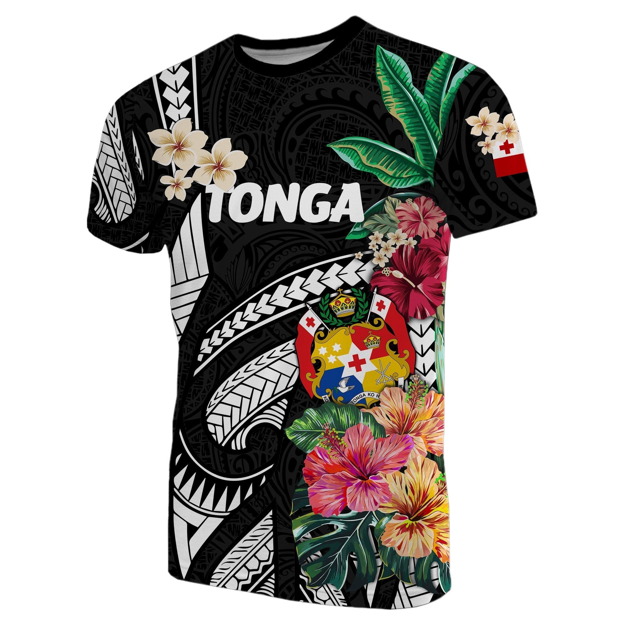 Tonga T shirt Coat Of Arms Polynesian With Hibiscus - Vibe Hoodie Shop