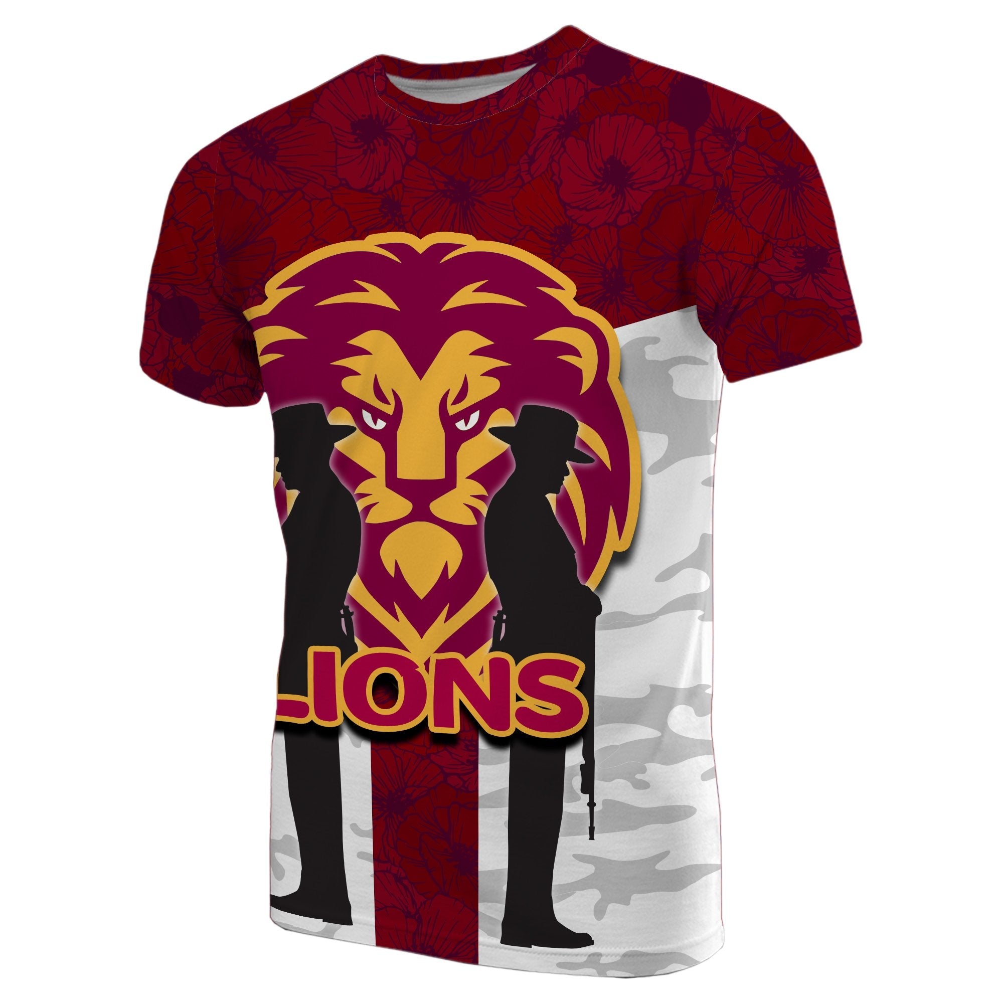 Brisbane Lions T shirt ANZAC Day Poppy Flowers Style - Vibe Hoodie Shop