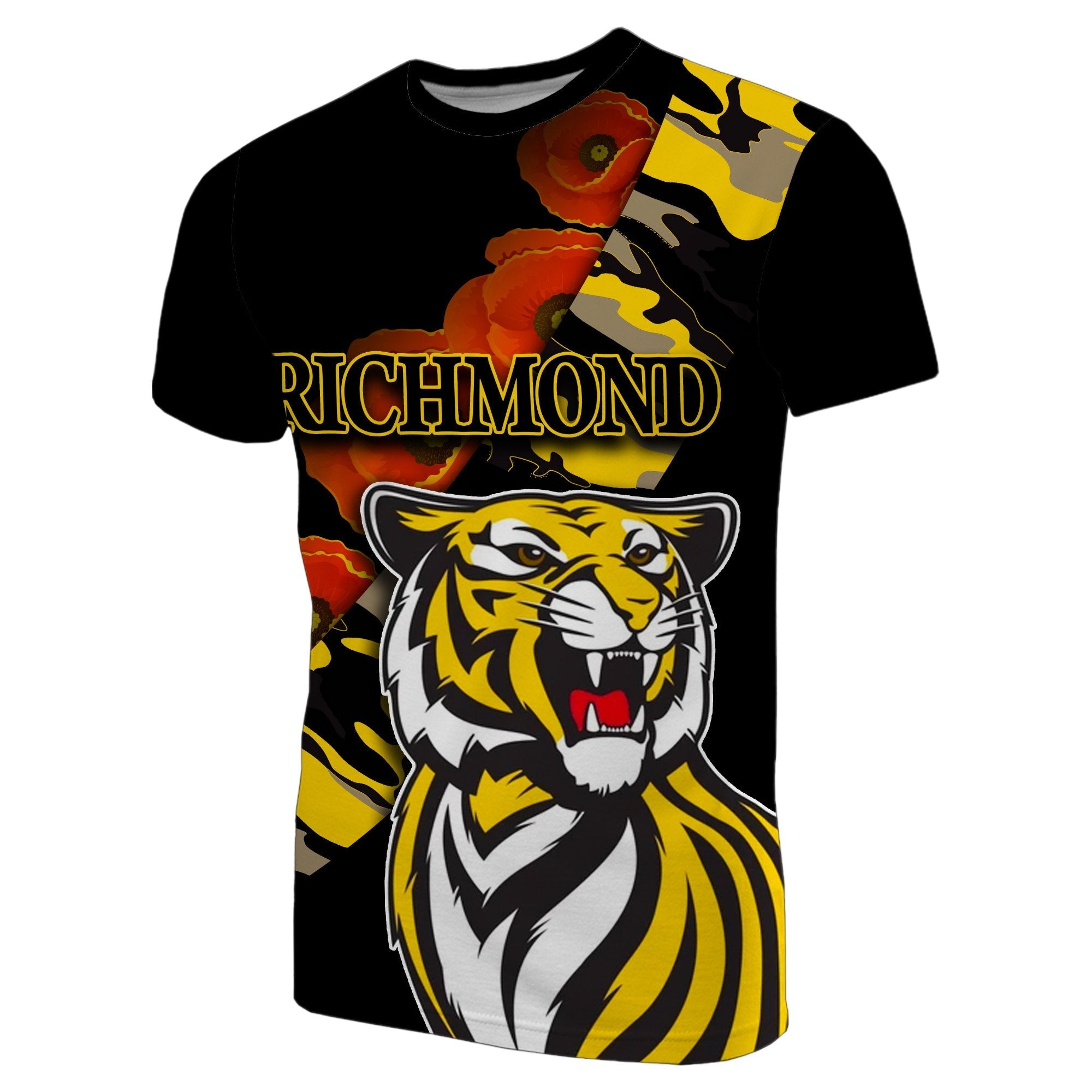 Richmond Tigers T shirt ANZAC Day Poppy Flowers - Vibe Hoodie Shop