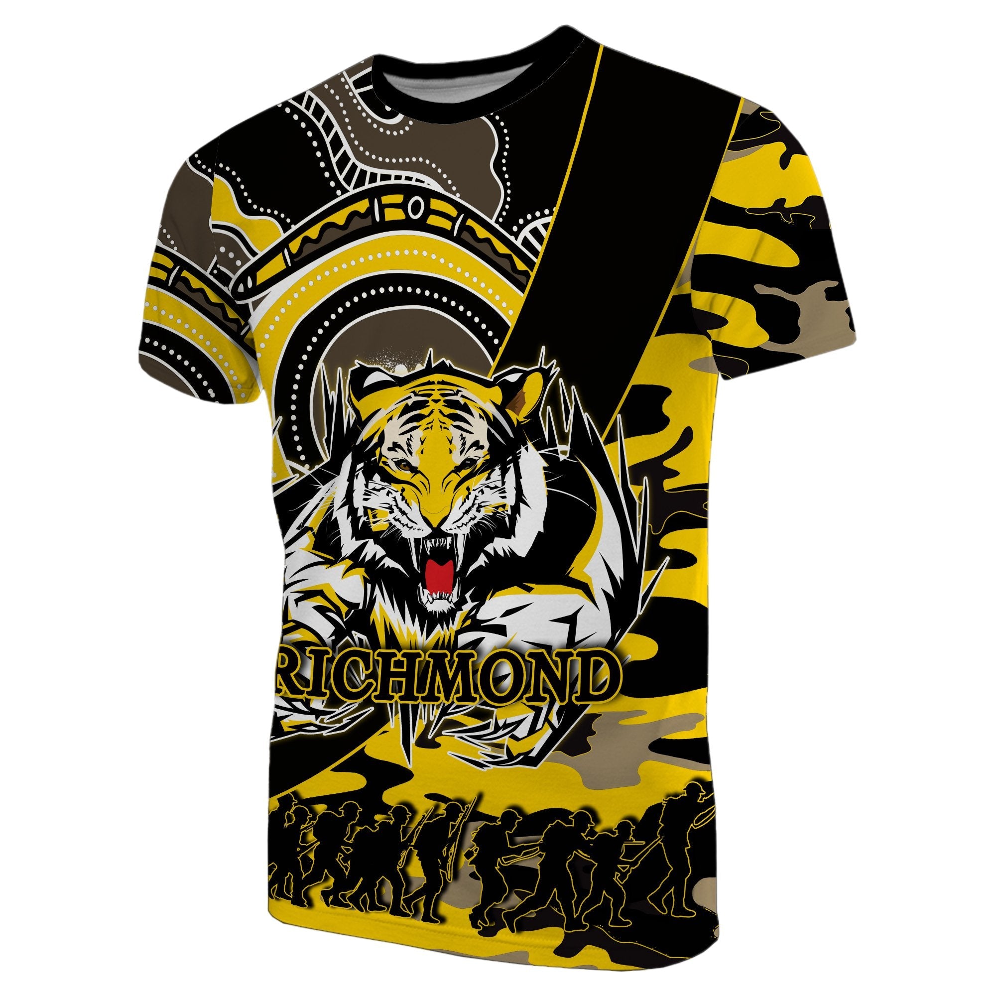 Richmond Tigers T shirt ANZAC Day Army Mix Aboriginal - Vibe Hoodie Shop