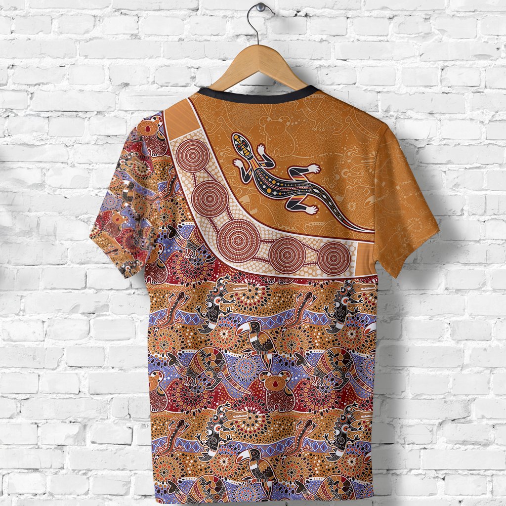 Aboriginal T shirt, Lizard Patterns Boomerang Circle Dot Painting - Vibe Hoodie Shop