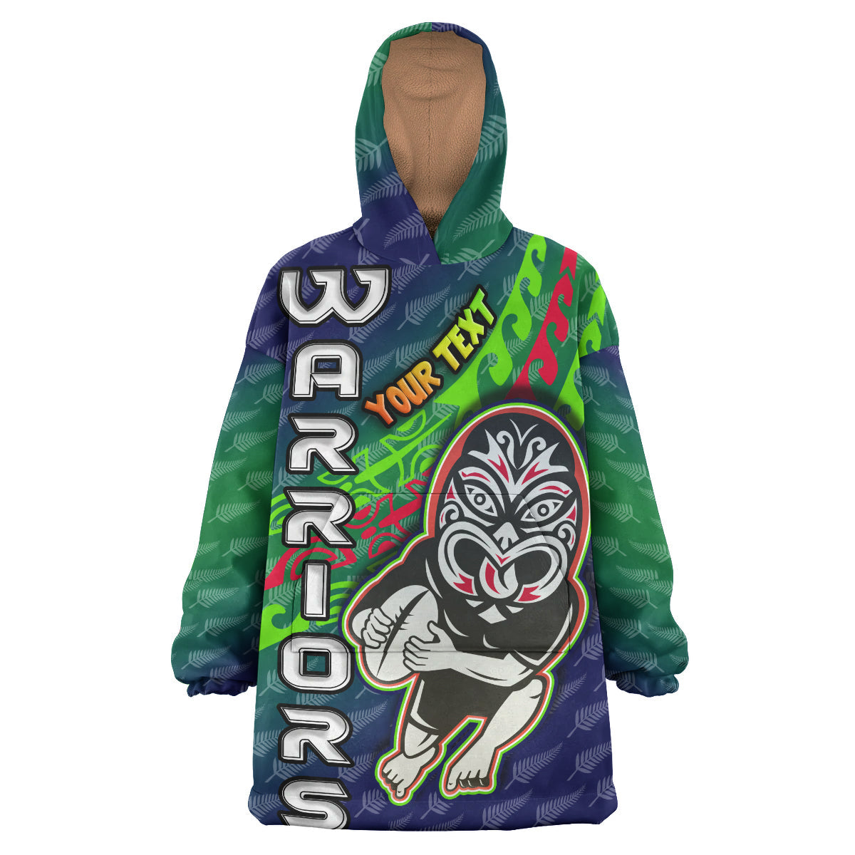 Warriors Rugby Snug Hoodie - Cusstom Rugby Player Maori Mask With Fern Pattern Wearable Blanket Hoodie RLT14 - Vibe Hoodie Shop