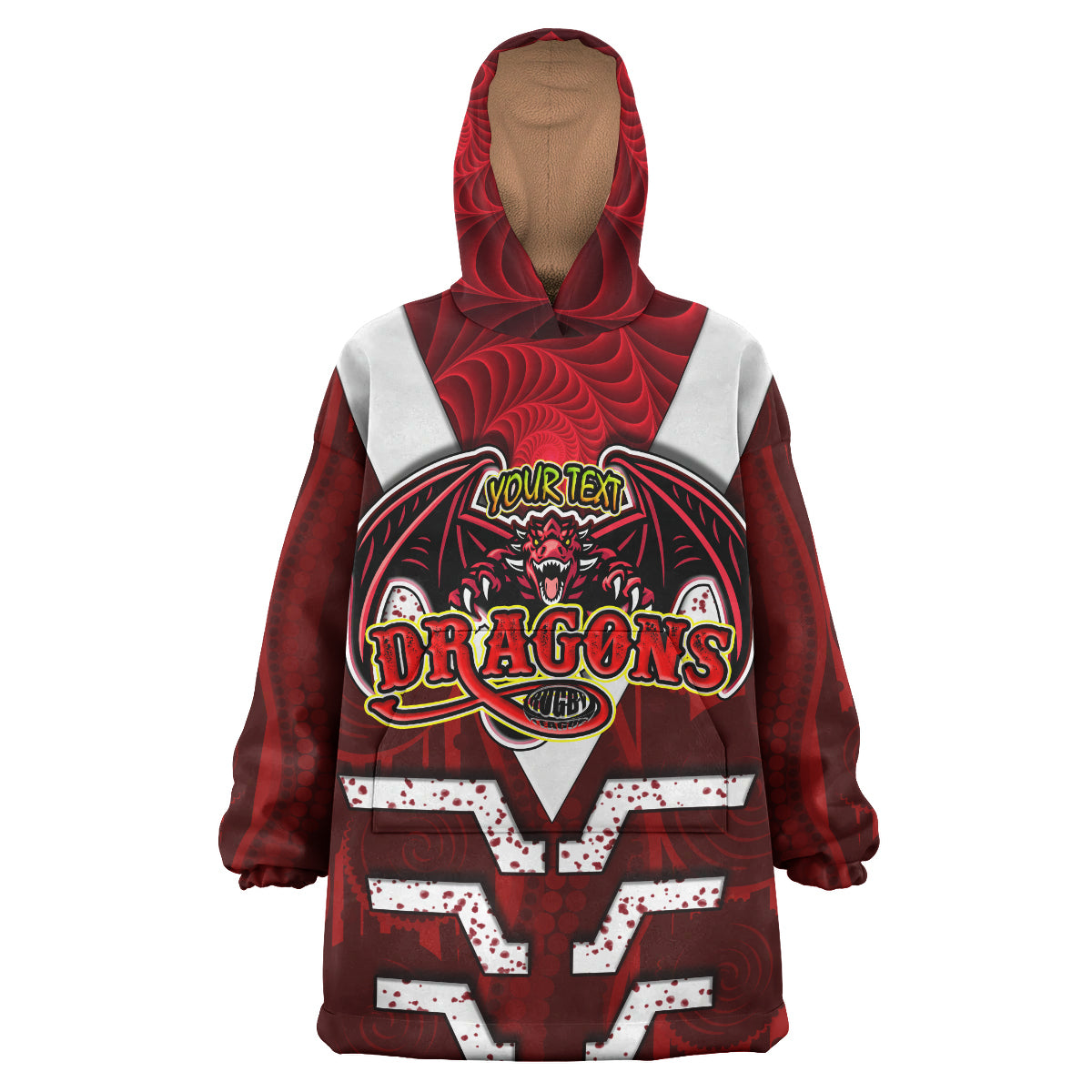 St. George Rugby Snug Hoodie - Custom Dragons With Rugby Ball Aboriginal Patterns Wearable Blanket Hoodie RLT14 - Vibe Hoodie Shop