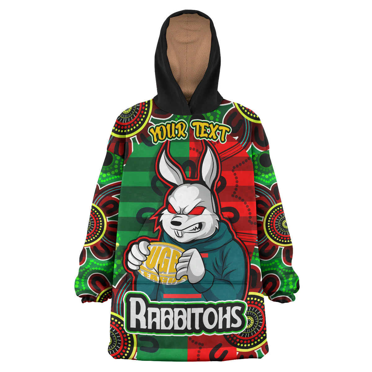 Rabbitohs Rugby Snug Hoodie - Custom Rabbitohs With Rugby Ball Aboriginal Style Of Dot Painting Patterns Custom Wearable Blanket Hoodie RLT14 - Vibe Hoodie Shop
