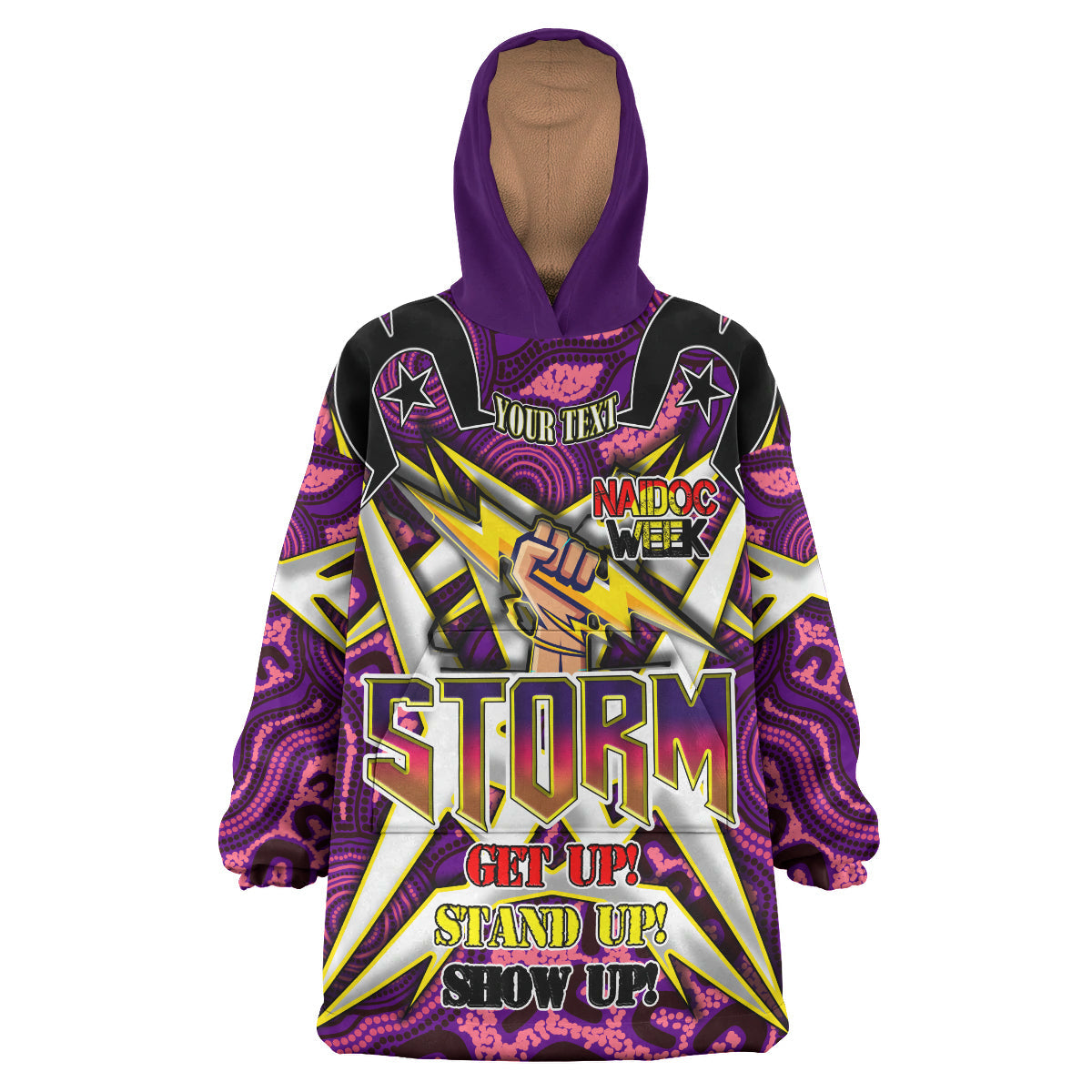 Storm Rugby Snug Hoodie - Custom Naidoc Week Storm Hand Thunder With Aboriginal Pattern ''Get up, Stand Up, Show Up'' Wearable Blanket Hoodie RLT14 - Vibe Hoodie Shop