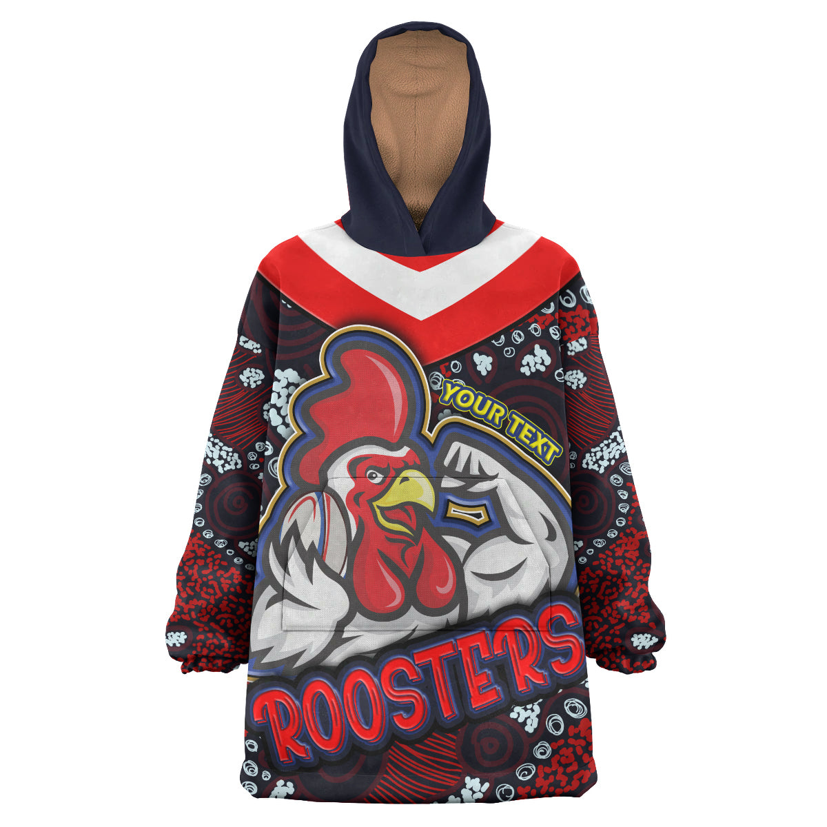 Roosters Rugby Snug Hoodie - Custom Roosters Rugby Ball With Aboriginal Contemporary Dot Painting Pattern Wearable Blanket Hoodie RLT14 - Vibe Hoodie Shop