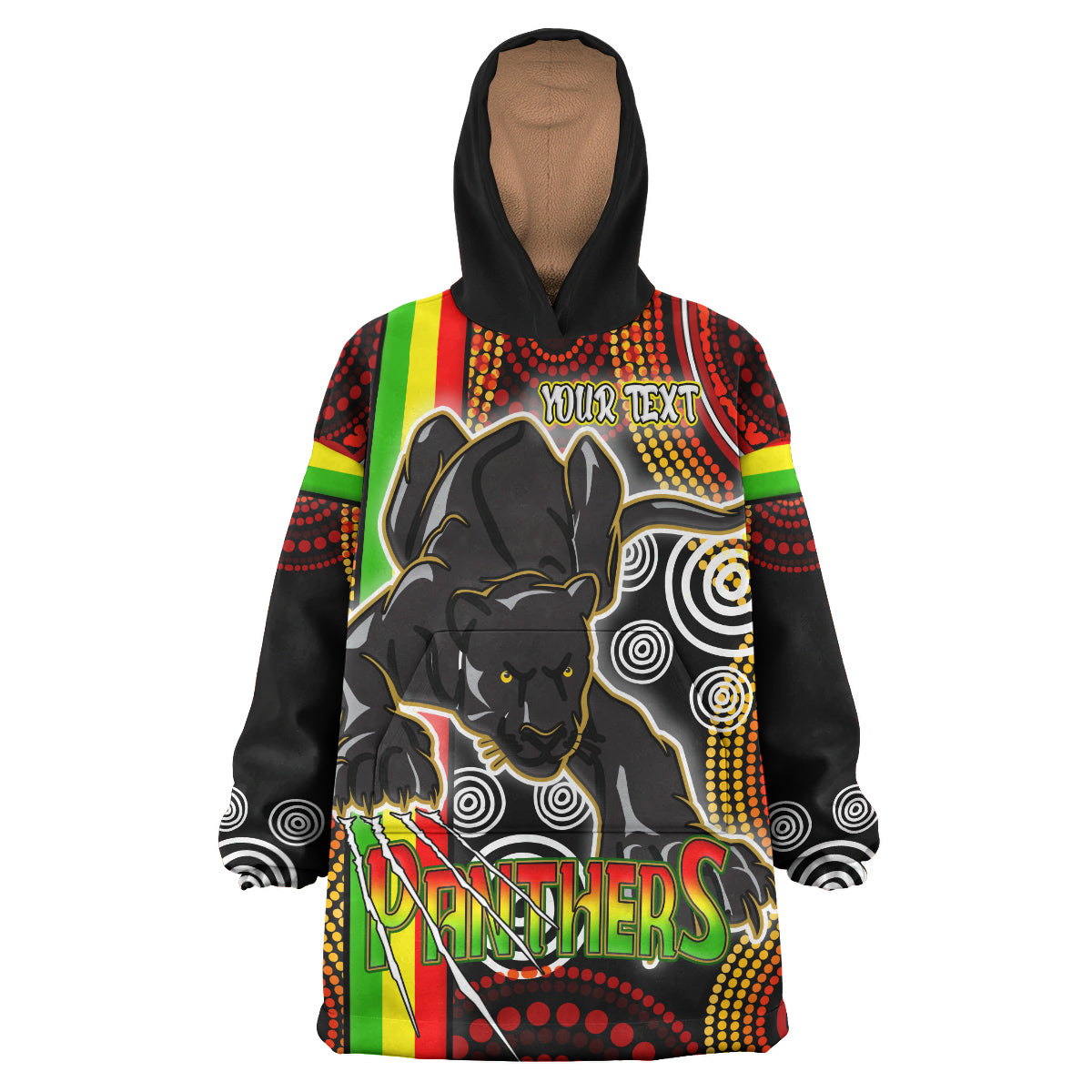 Panthers Rugby Snug Hoodie - Custom Black Panther With Aboriginal Contemporary Dot Painting Pattern Wearable Blanket Hoodie RLT14 - Vibe Hoodie Shop