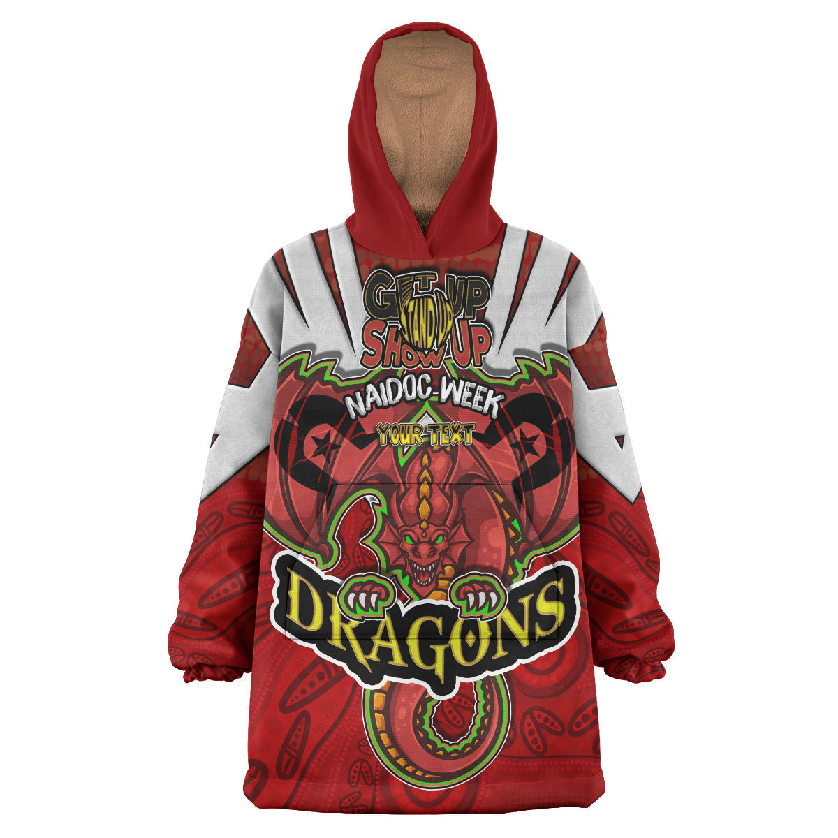 St. George Rugby Snug Hoodie - Custom Naidoc Week Dragon With Aboriginal Patterns ''Get up, Stand Up, Show Up' Wearable Blanket Hoodie RLT14 - Vibe Hoodie Shop
