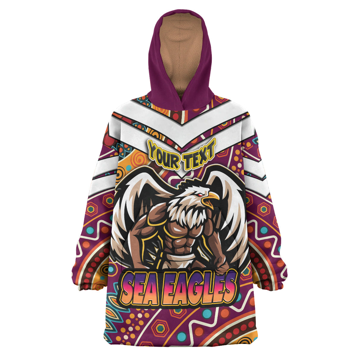 Sea Eagles Rugby Snug Hoodie - Custom Eagle Strong With Aboriginal Patterns Wearable Blanket Hoodie RLT14 - Vibe Hoodie Shop