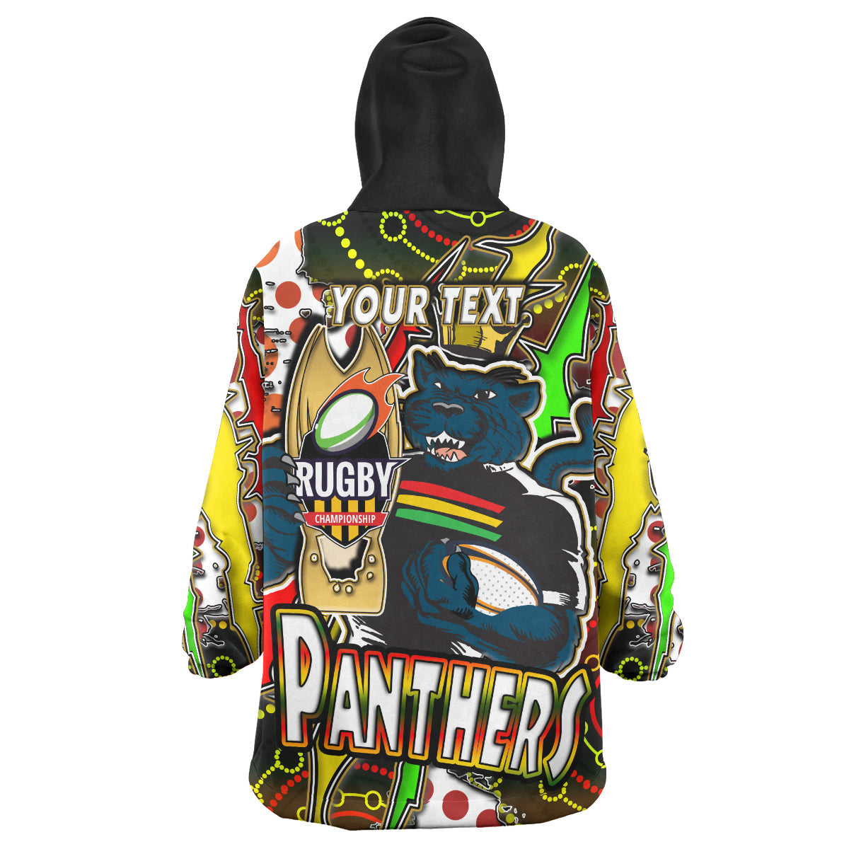 Panthers Rugby Snug Hoodie - Custom Panthers Rugby NRL Grand Final Aboriginal Art Personalised Player And Number Wearable Blanket Hoodie - Vibe Hoodie Shop