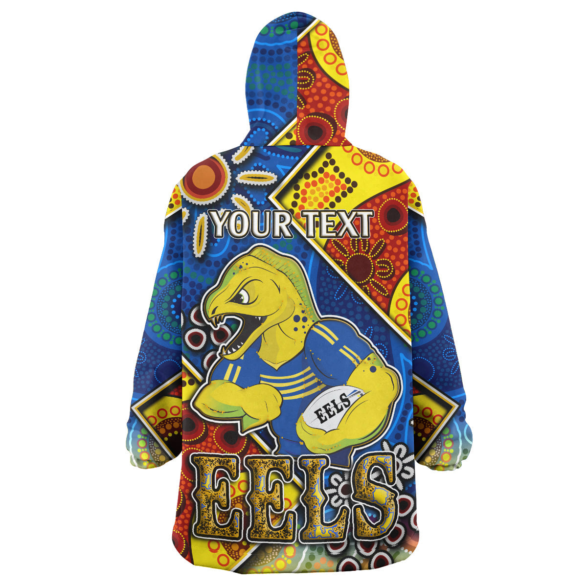 Eels Rugby Snug Hoodie - Custom Eels Rugby Ball With Aboriginal Art Personalised Player And Number Wearable Blanket Hoodie RLT14 - Vibe Hoodie Shop