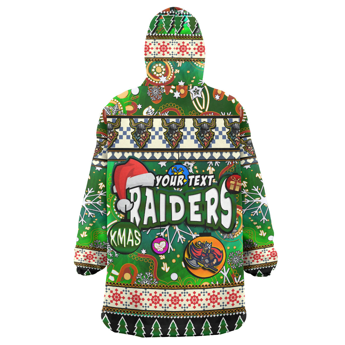 Raider Rugby Christmas Snug Hoodie - Custom Xmas Raider Christmas Balls, Snowflake With Aboriginal Patterns Wearable Blanket Hoodie - Vibe Hoodie Shop