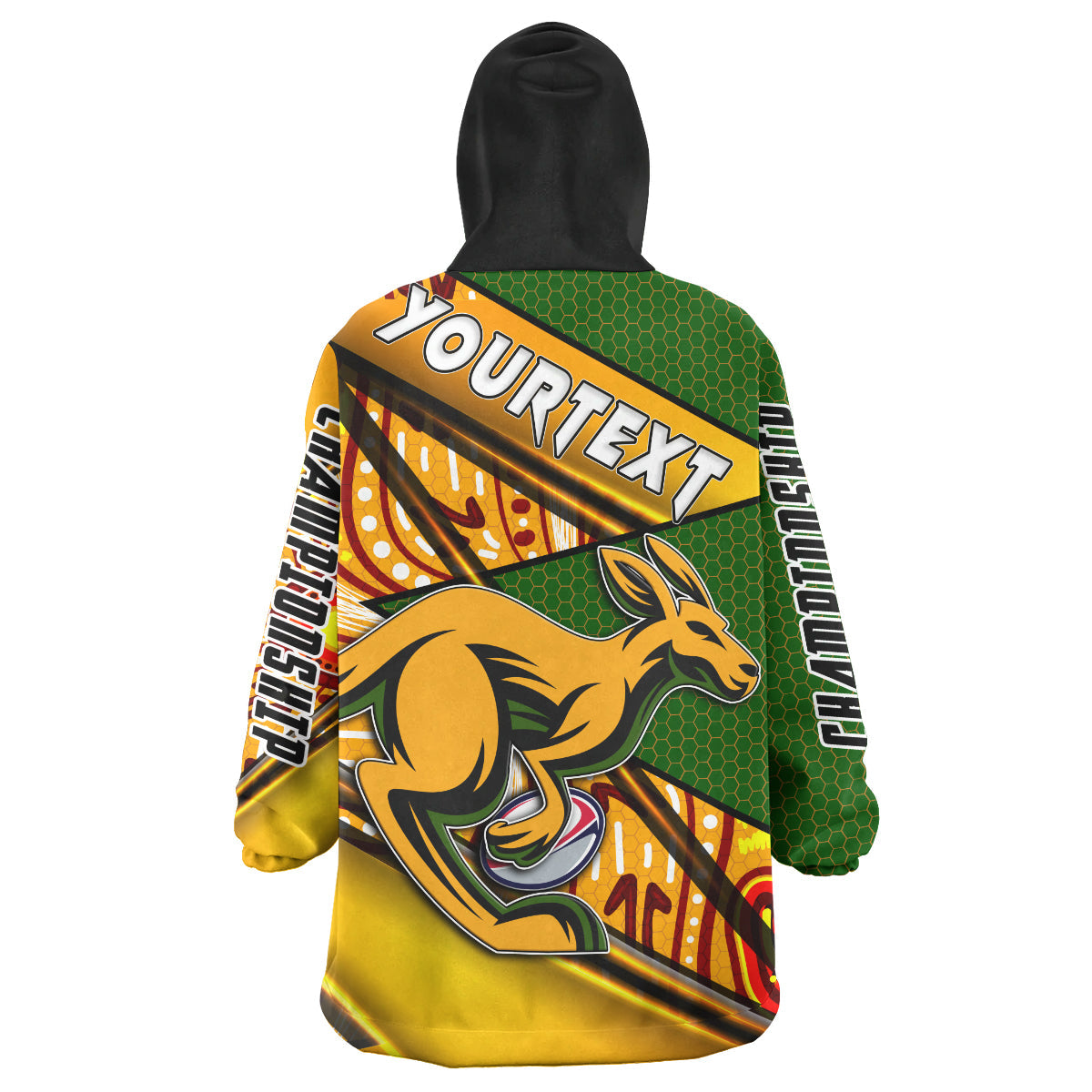Wallabies Rugby Snug Hoodie - Custom Kangaroo Rugby Ball Rugby Championship Personalised Player And Number Wearable Blanket Hoodie - Vibe Hoodie Shop