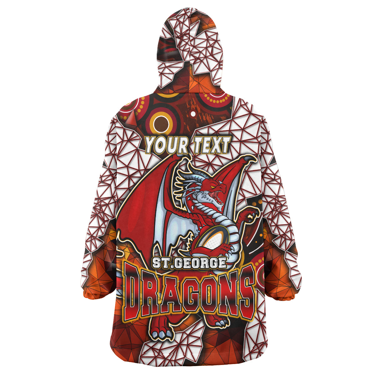St. George Rugby Snug Hoodie - Custom Dragon Fire Rugby With Aboriginal Art Personalised Player And Number Wearable Blanket Hoodie RLT14 - Vibe Hoodie Shop
