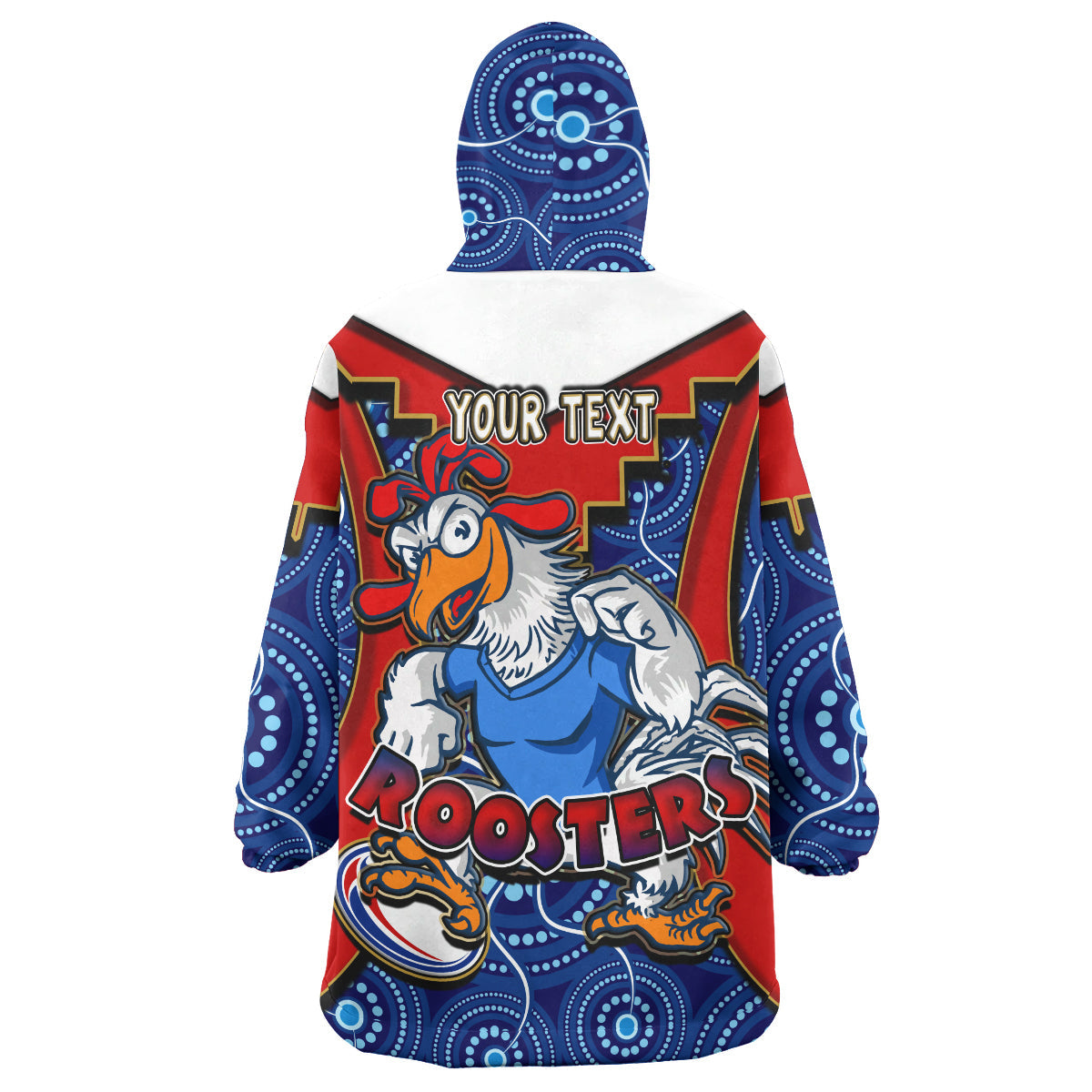 Roosters Rugby Snug Hoodie - Custom Rooster With Rugby Ball Aboriginal Dot Painting Personalised Player And Number Wearable Blanket Hoodie RLT14 - Vibe Hoodie Shop