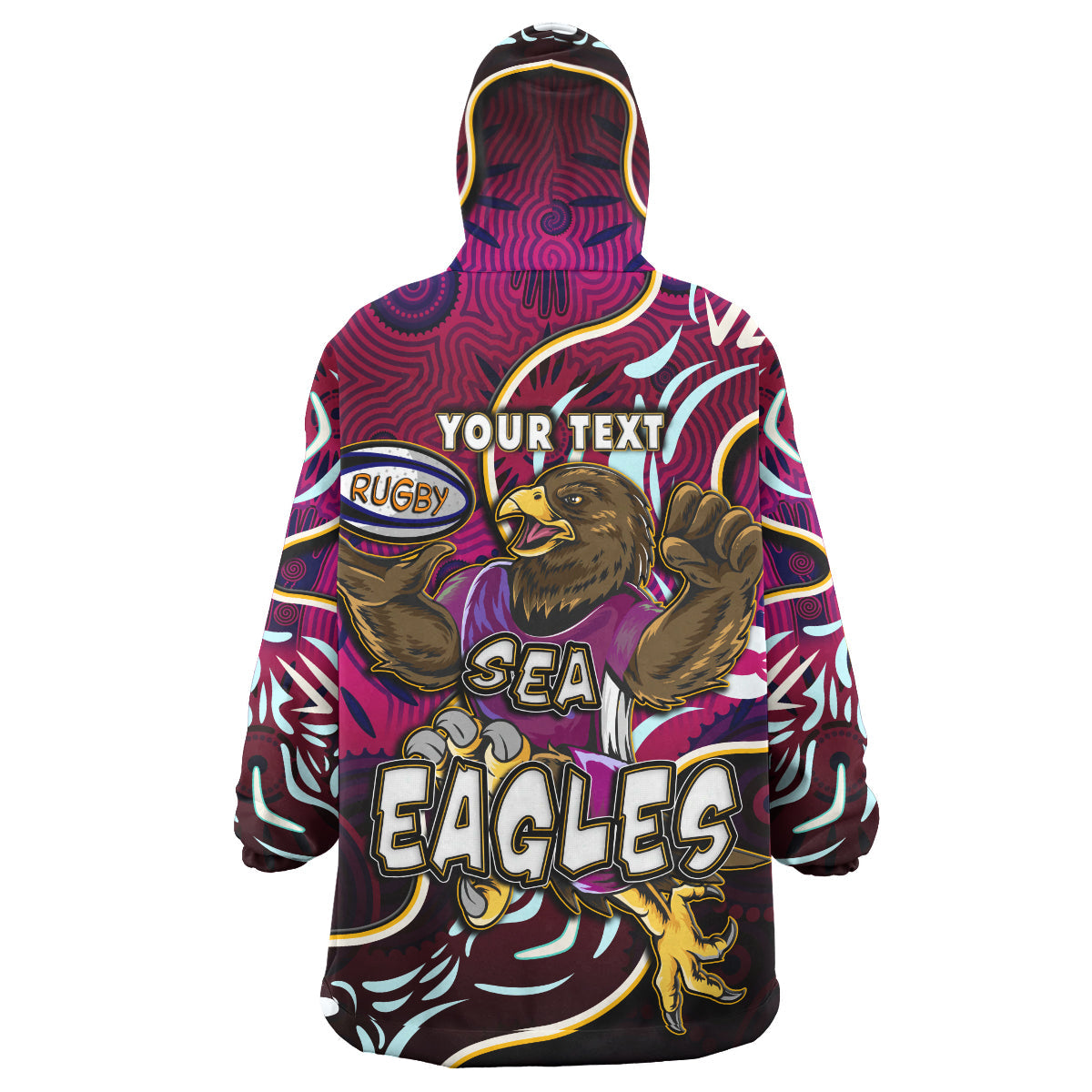 Sea Eagles Rugby Snug Hoodie - Custom Eagles Rugby With Aboriginal Patterns Personalised Player And Number Wearable Blanket Hoodie RLT14 - Vibe Hoodie Shop